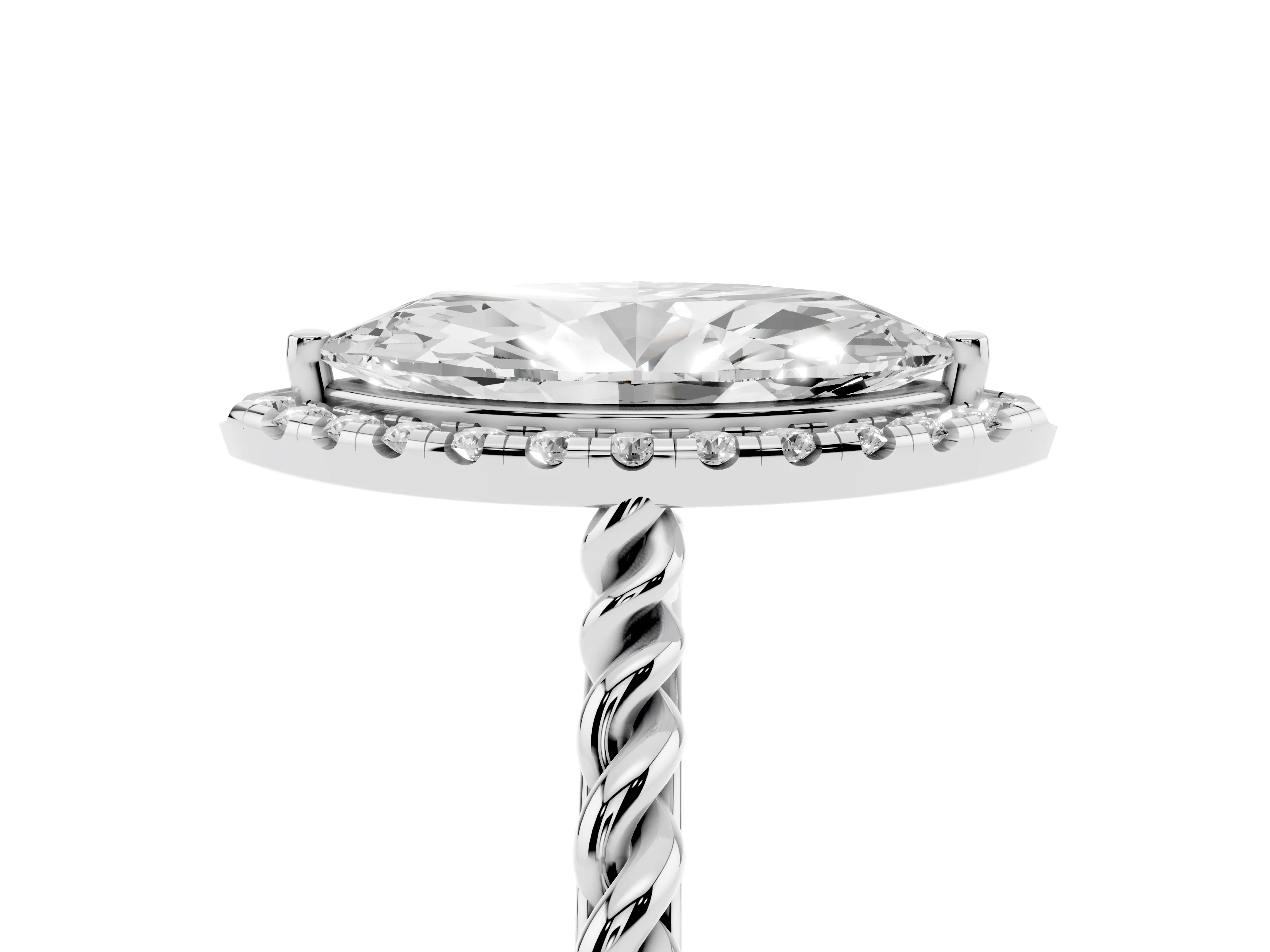 Marquise Cut Diamond Halo Ring Set in White gold with Plain Twisted Band