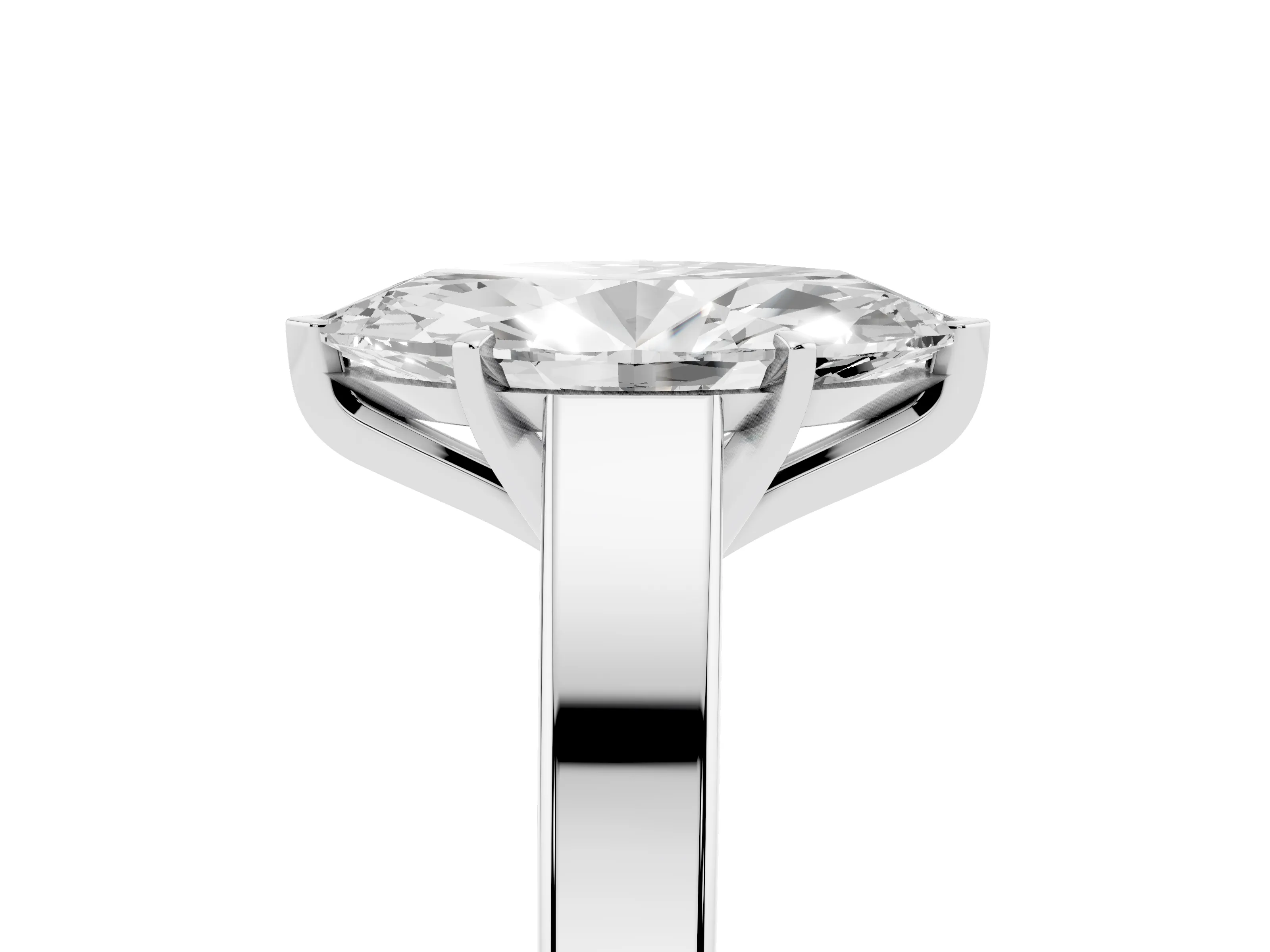 Marquise Cut Diamond Solitaire Engagement Ring Set in Platinum with Prong Setting and Tapered Band