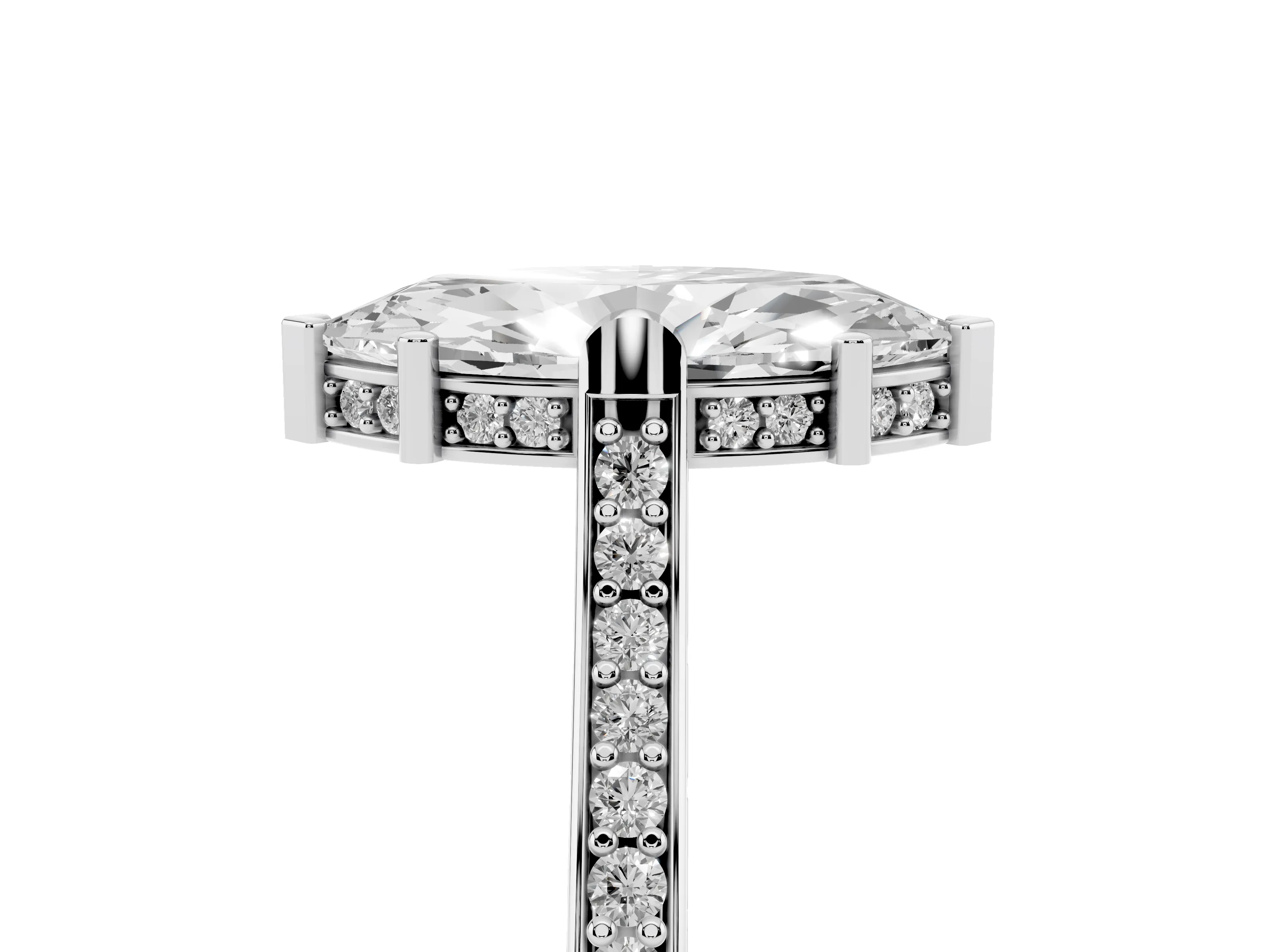 Marquise Cut Diamond Solitaire Ring Set in Platinum with Channel Set Band and Bezel Prong Setting