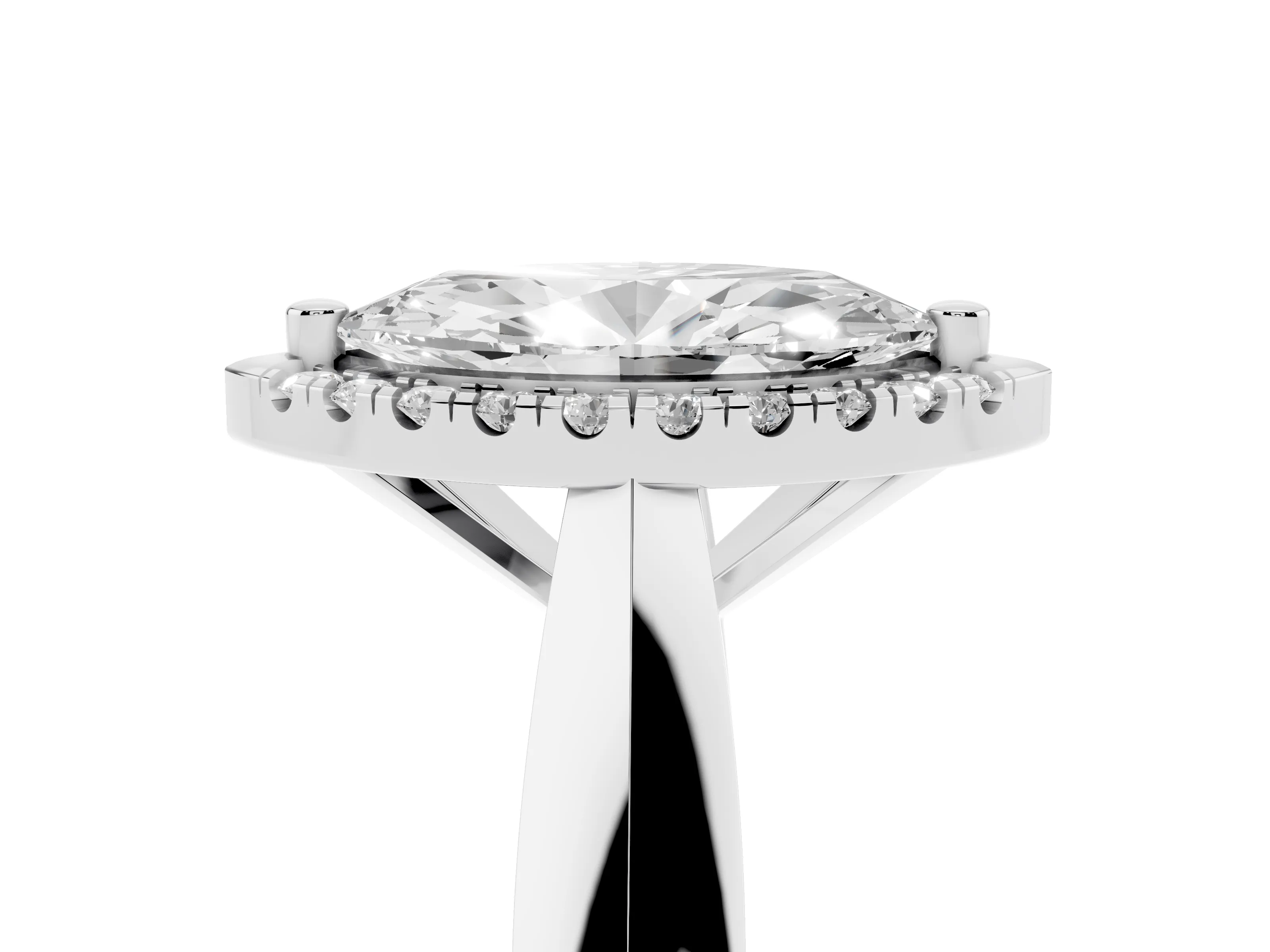 Marquise Cut Diamond Halo Solitaire Engagement Ring Set in Silver with Square Band and Prong Setting