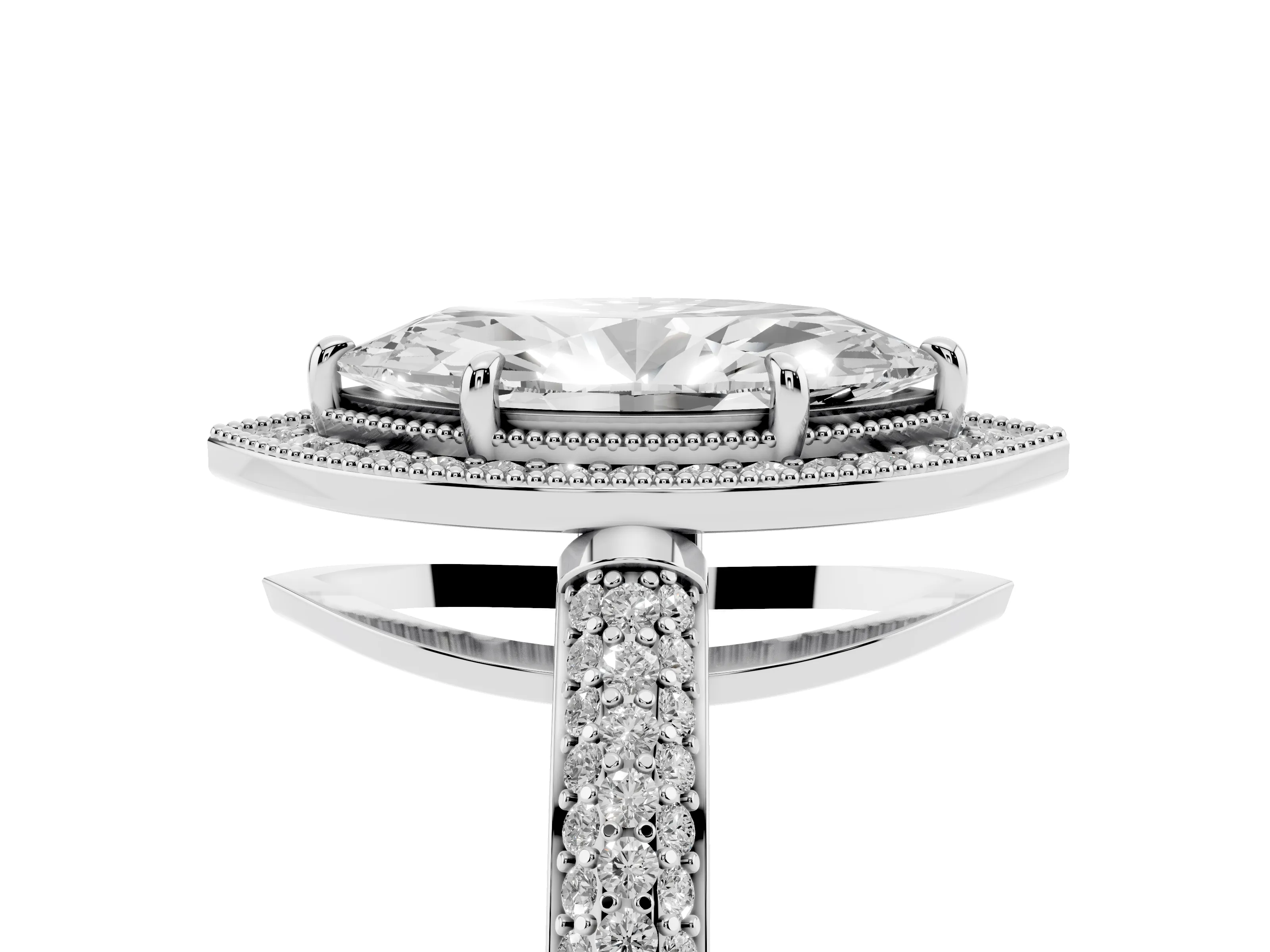 Marquise Cut Diamond Halo Pavé Band Set in Silver with Prong Setting