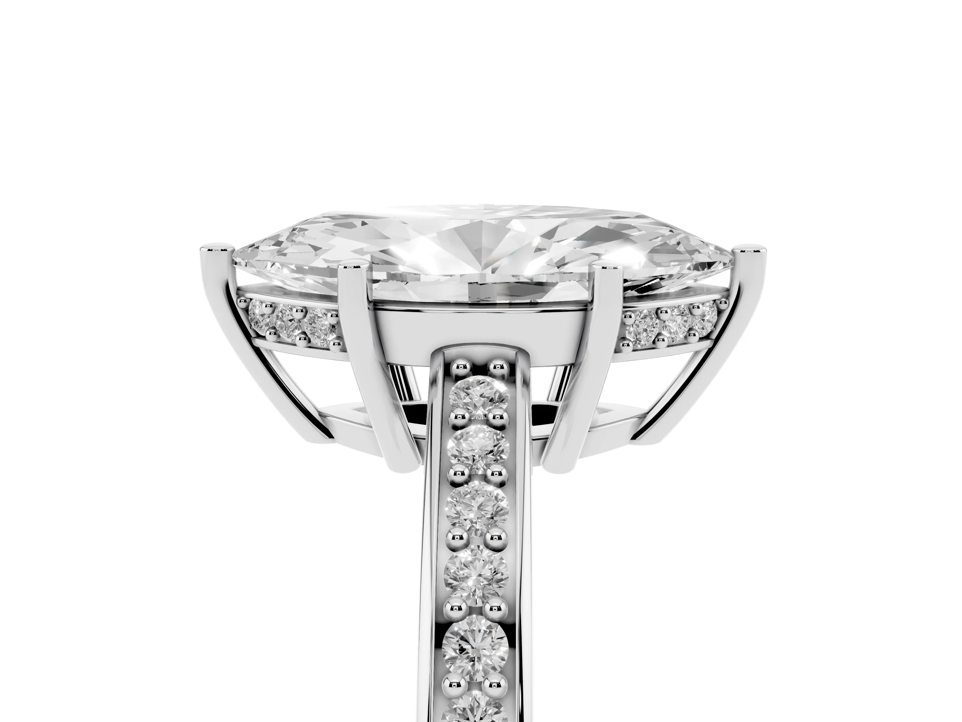 Marquise Cut Diamond Pavé Band Prong Set Solitaire Ring Set in White gold