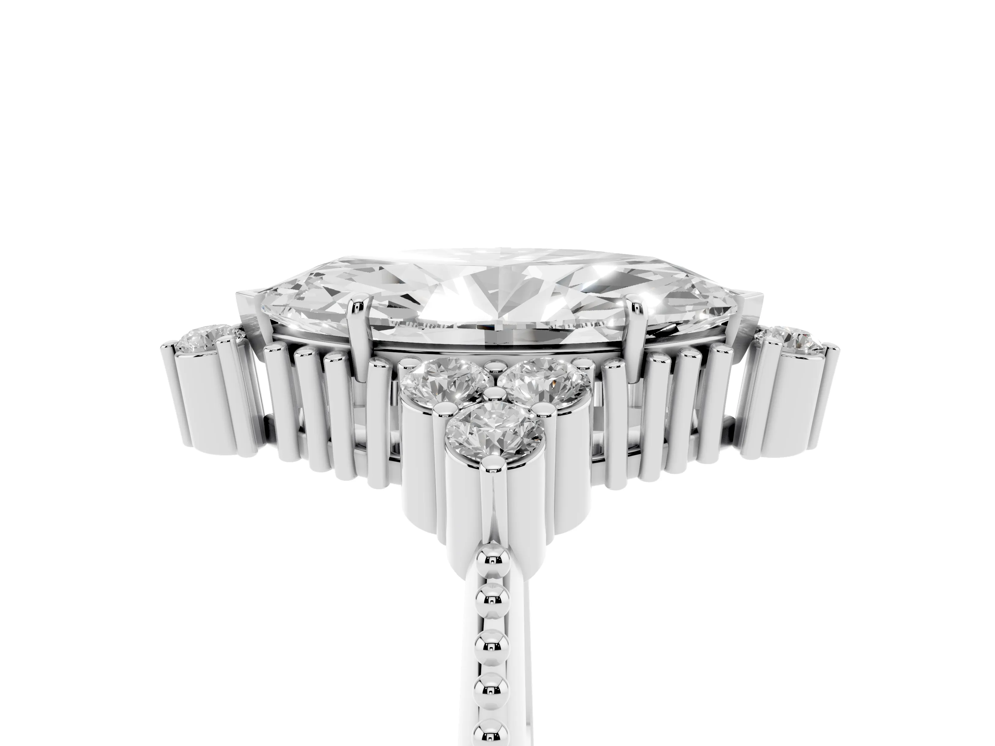 Marquise Cut Diamond Cluster Ring Set in Silver with Beaded Band