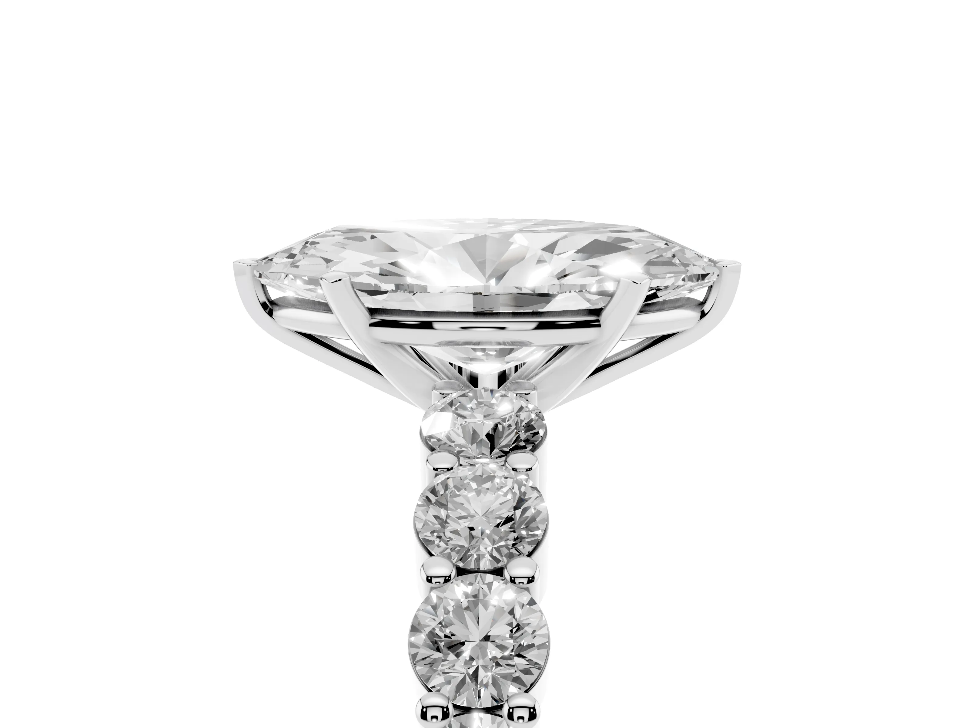 Marquise Cut Diamond Solitaire Ring Set in Platinum with Shared Prong Round Side Stones