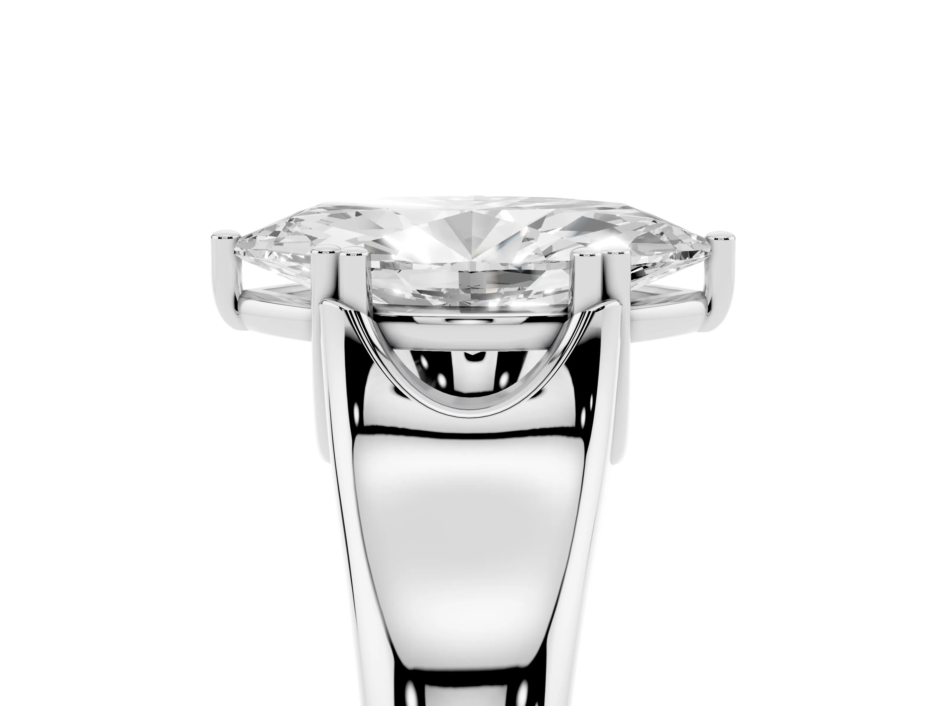 Marquise Cut Diamond Solitaire Ring Set in Platinum with Wide Band and Prong Setting