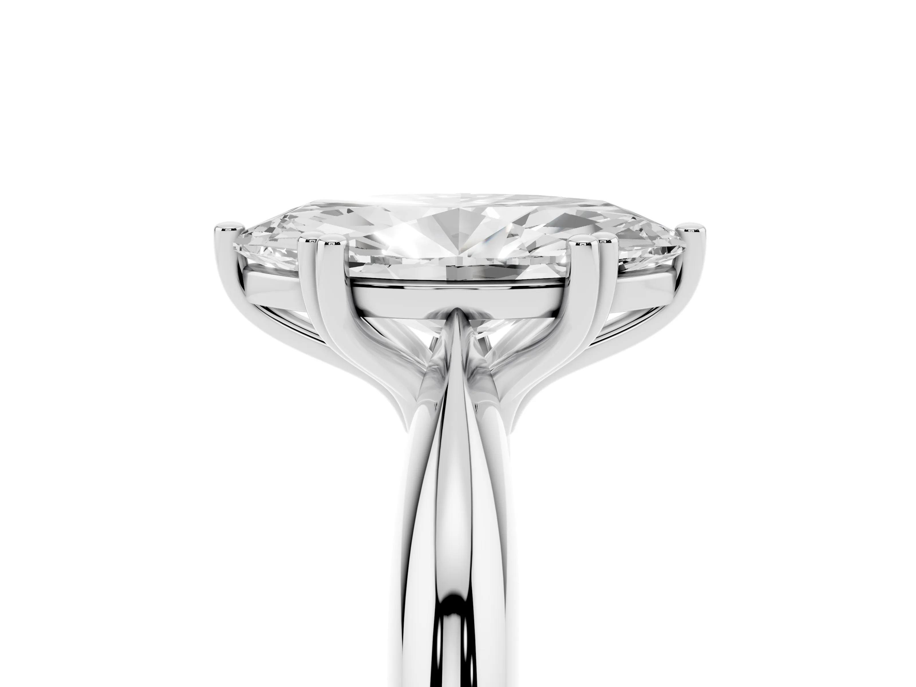 Marquise Cut Diamond Solitaire Engagement Ring Set in Silver with Tapered Band and Prong Setting