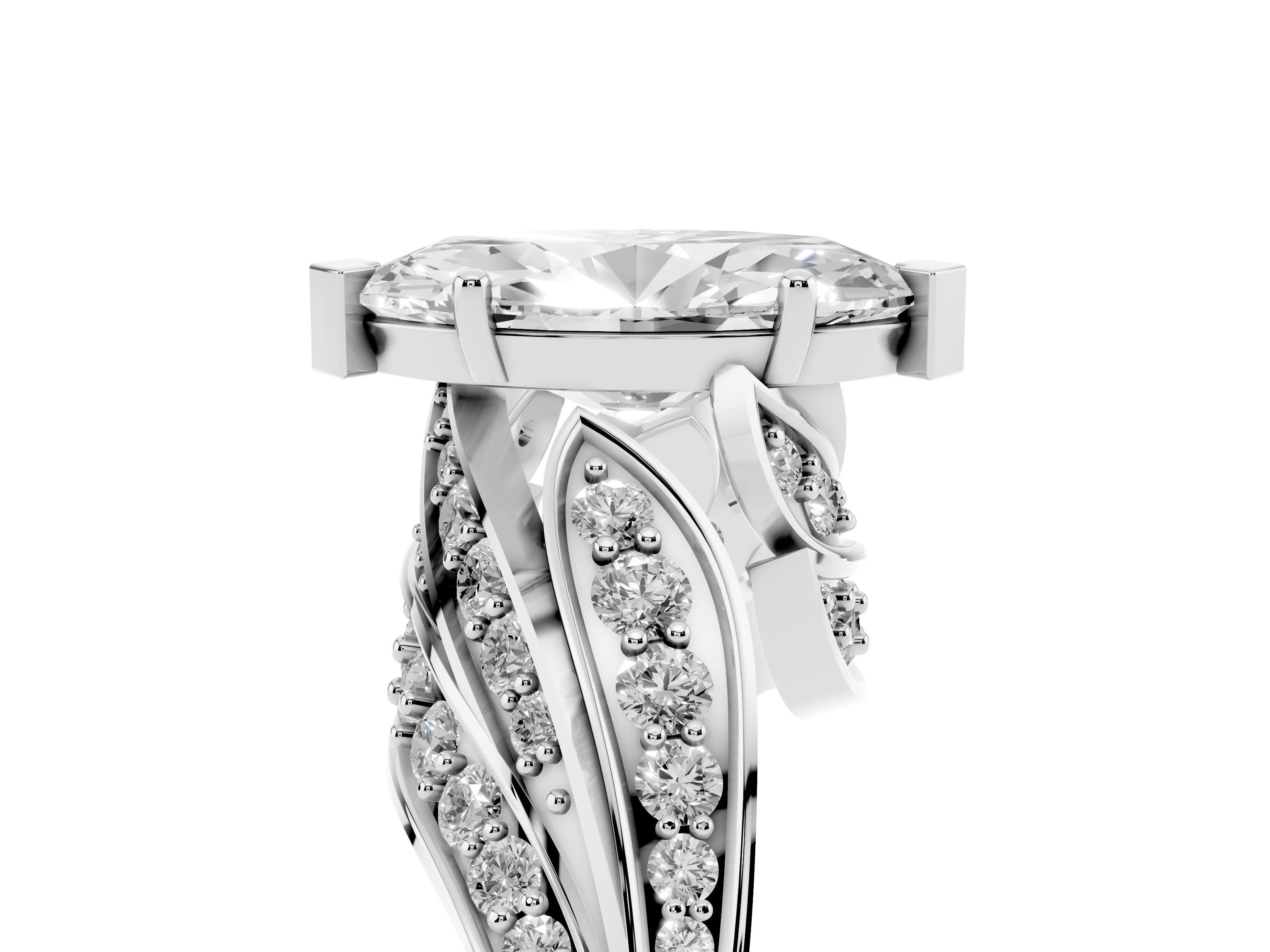 Marquise Cut Diamond Solitaire Ring Set in Platinum with Layered Twist Pavé Band