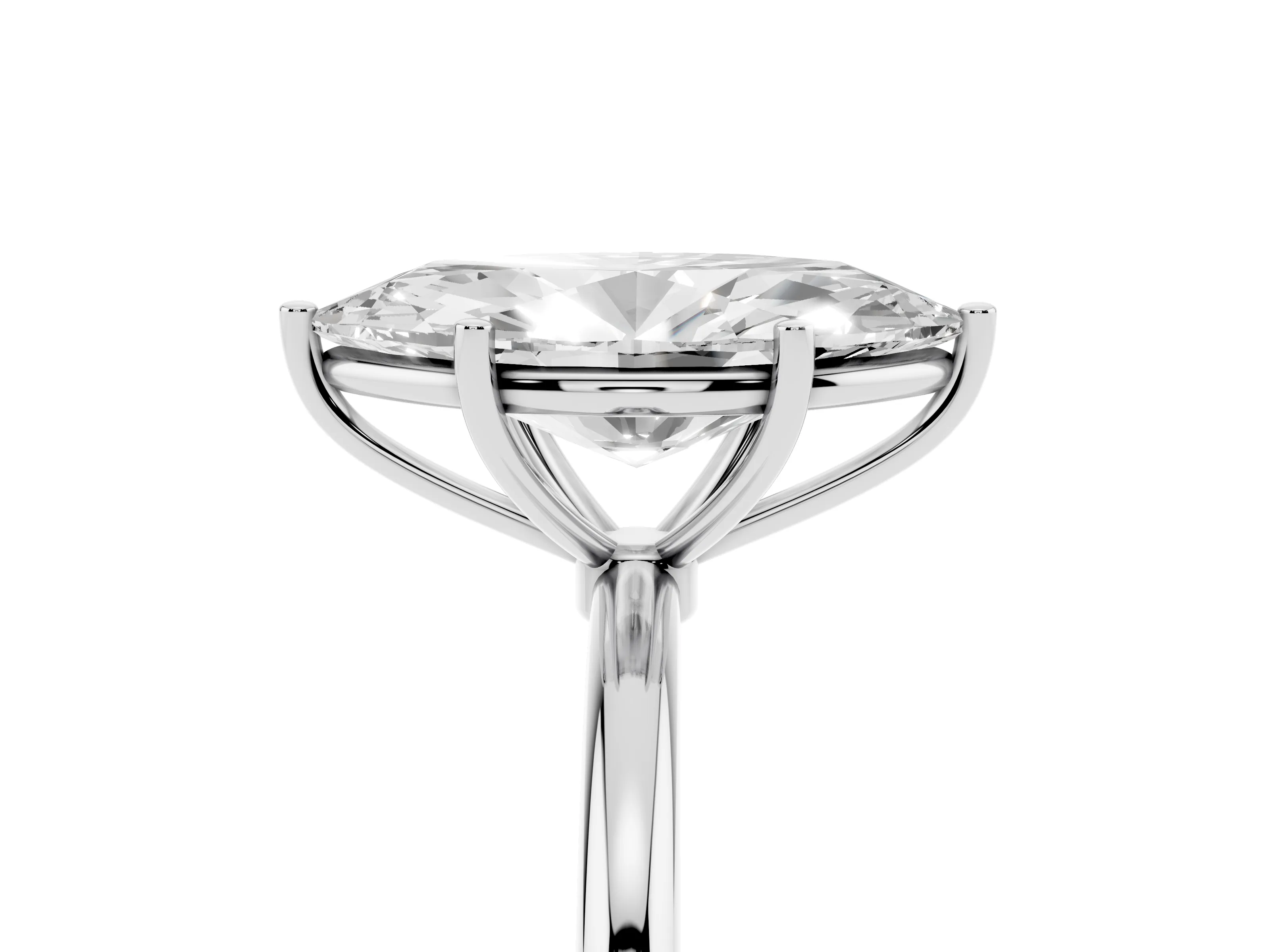 Marquise Cut Diamond Solitaire Engagement Ring Set in White gold with Thin Band and Prong Setting
