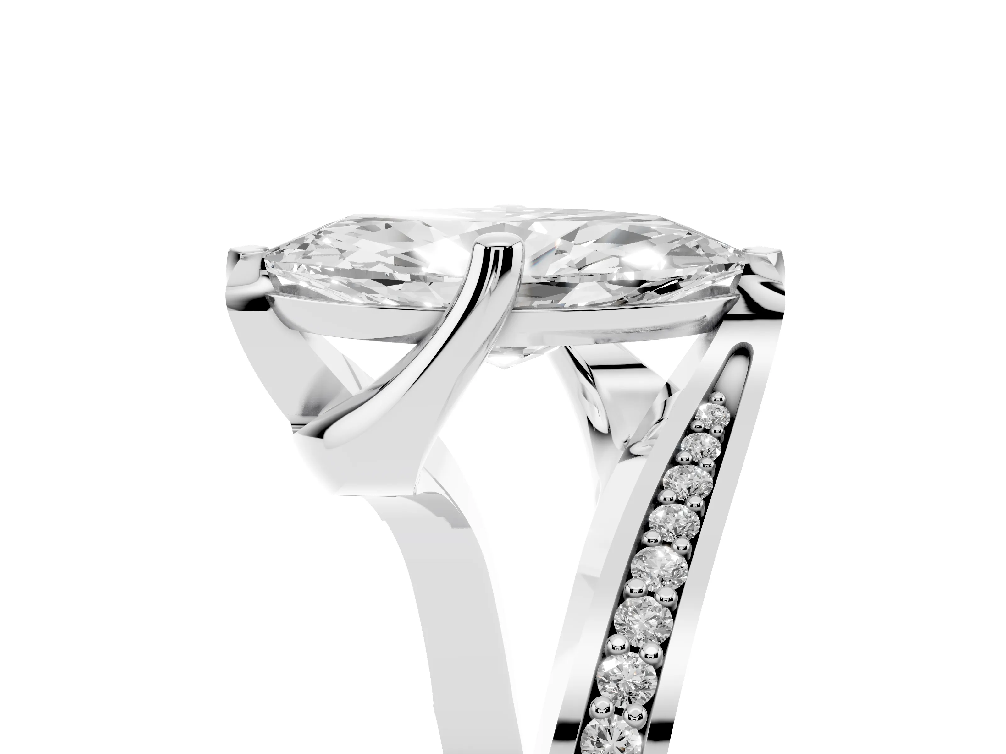 Marquise Cut Diamond Solitaire Ring Set in Platinum with Intertwined Pavé Twist Band