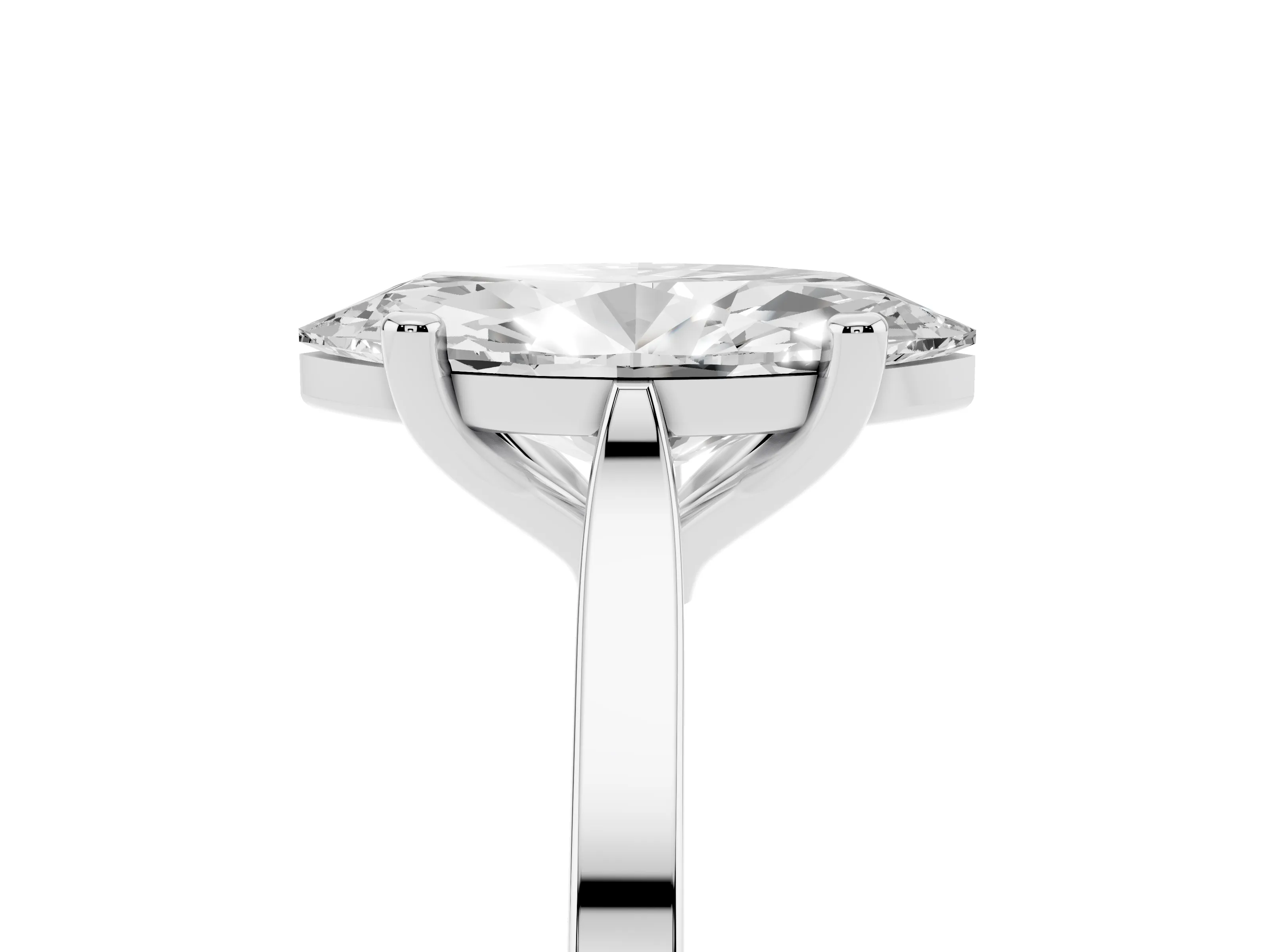 Marquise Cut Diamond Solitaire Ring Set in White gold with Prong Setting and Tapered Band