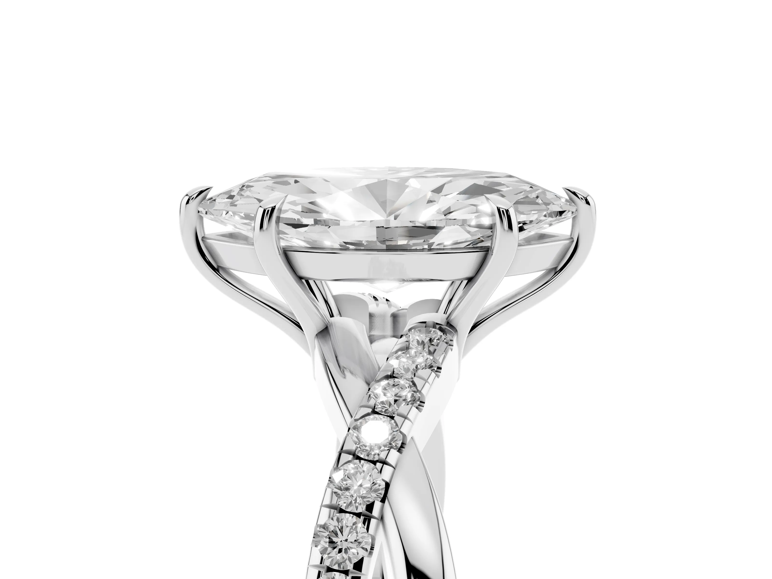 Marquise Cut Diamond Twisted Pavé Band Ring Set in Silver with Prong Setting