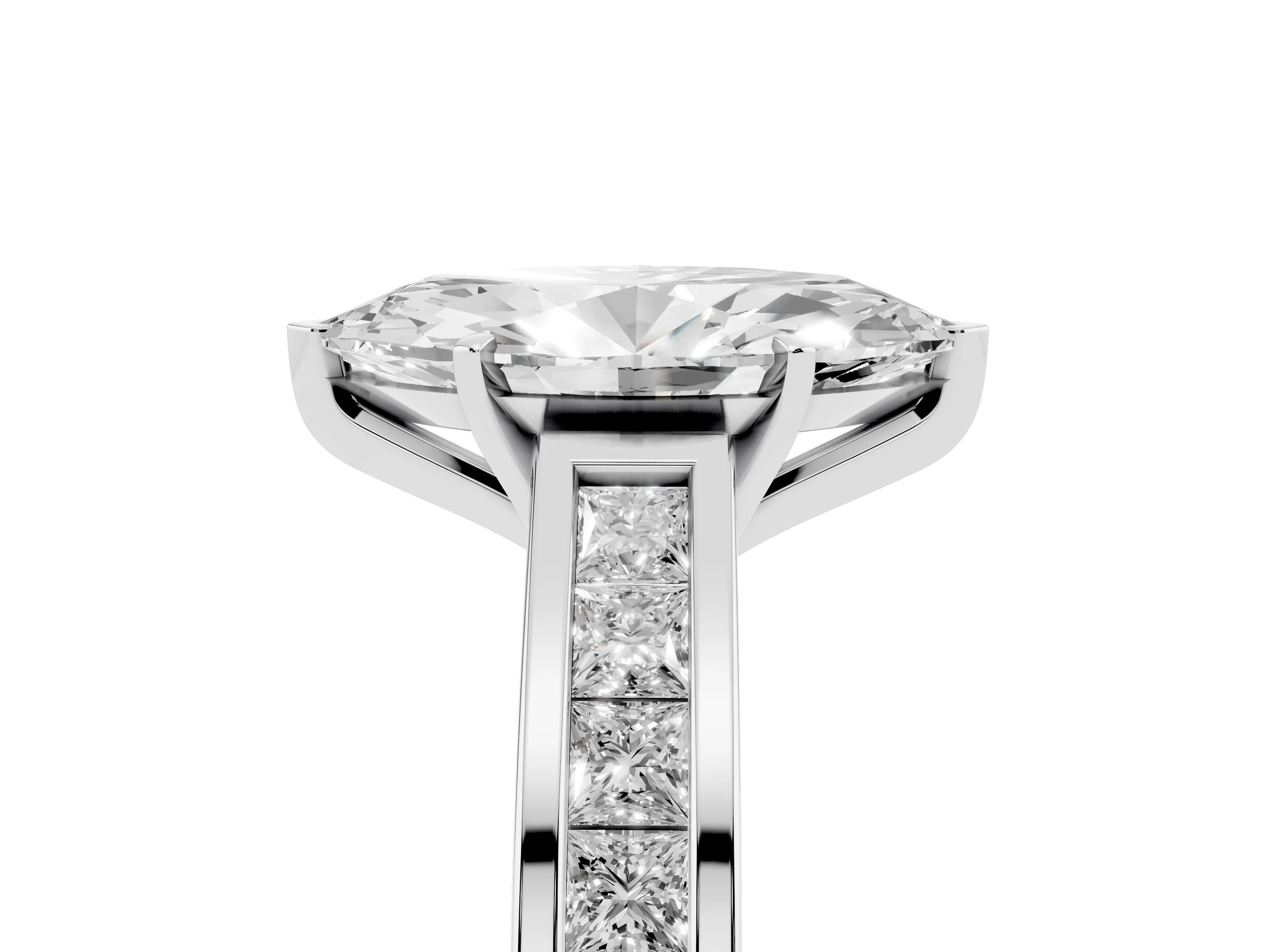 Marquise Cut Diamond Solitaire Ring Set in Platinum with Channel-Set Band and Prong Setting