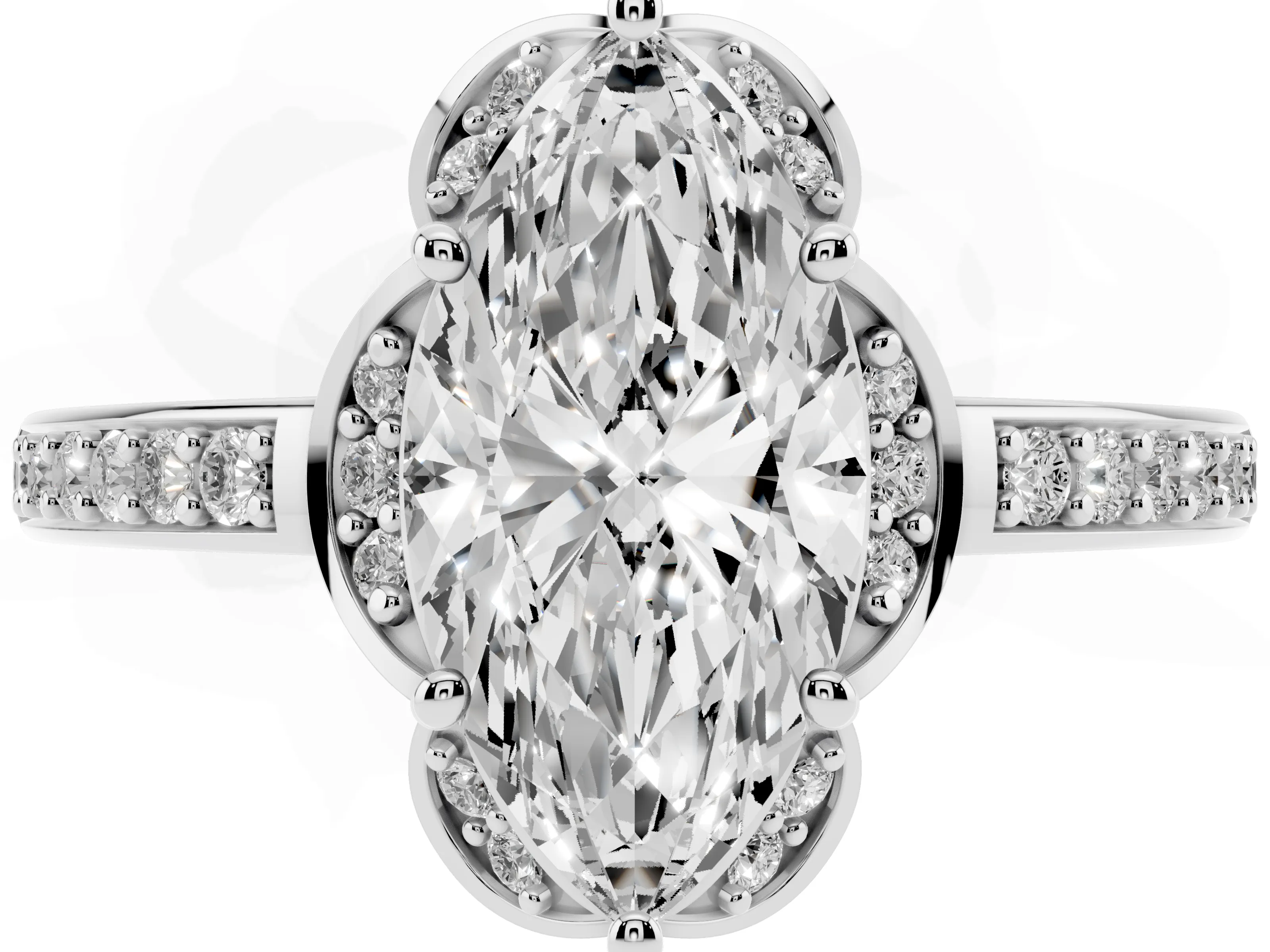Marquise Cut Cut Halo Diamond Ring with Channel Set Band and Four-Prong Setting White gold