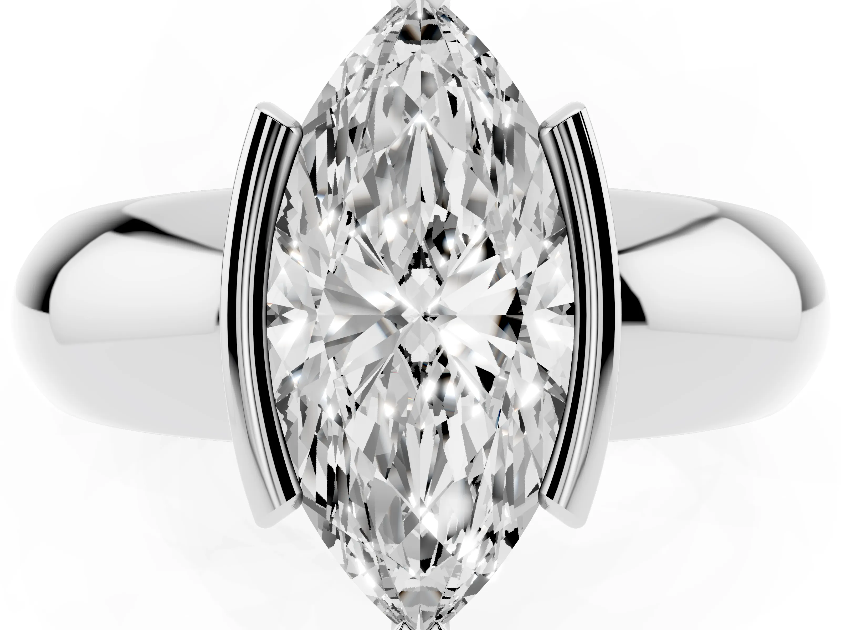 Marquise Cut Diamond Solitaire Tension Set Ring Set in White gold with Wide Band
