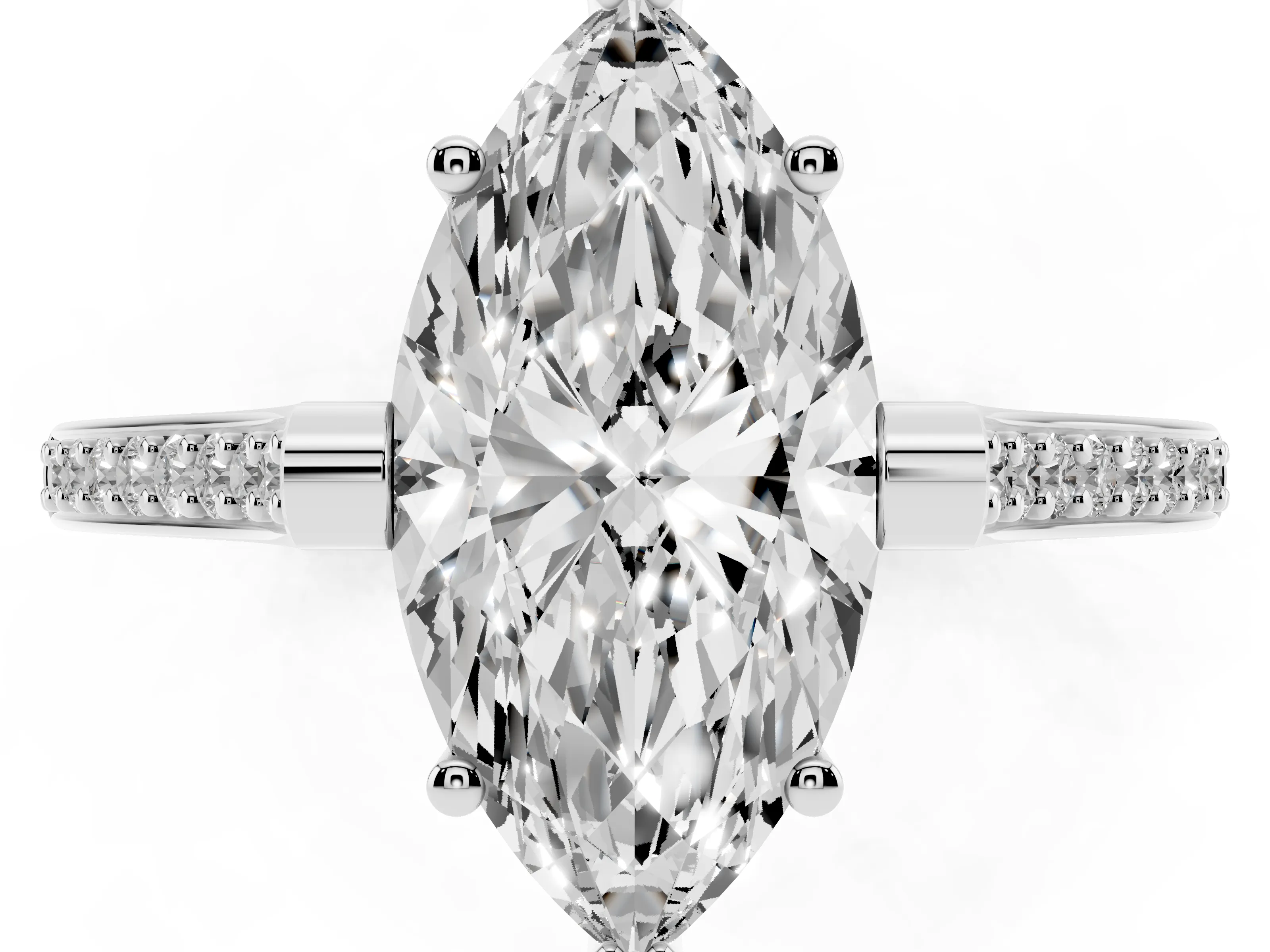Marquise Cut Diamond Solitaire Ring Set in Platinum with Channel Set Band and Bezel Prong Setting