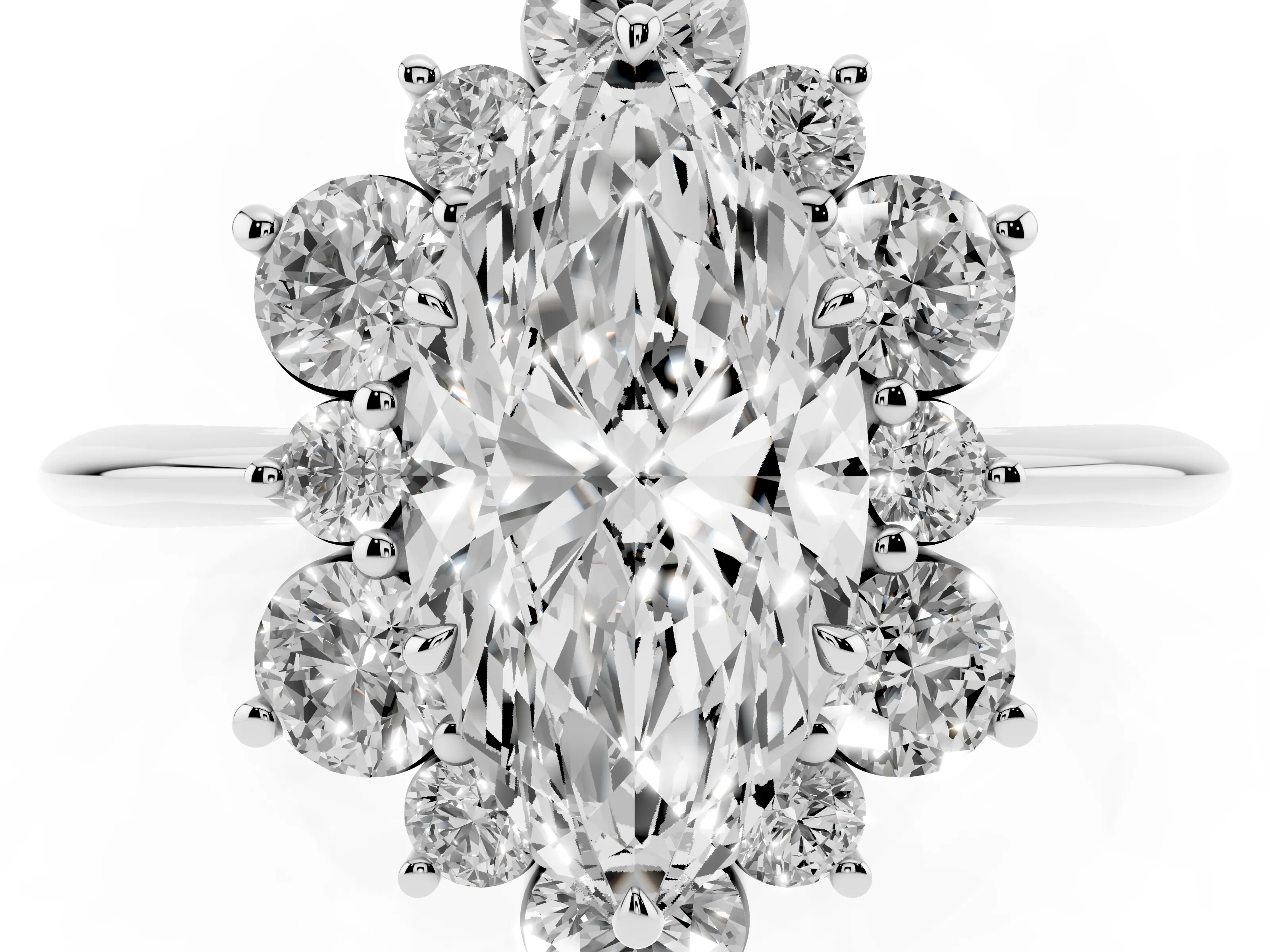 Marquise Cut Diamond Cluster Halo Ring Set in White gold with Solitaire Band and Prong Setting