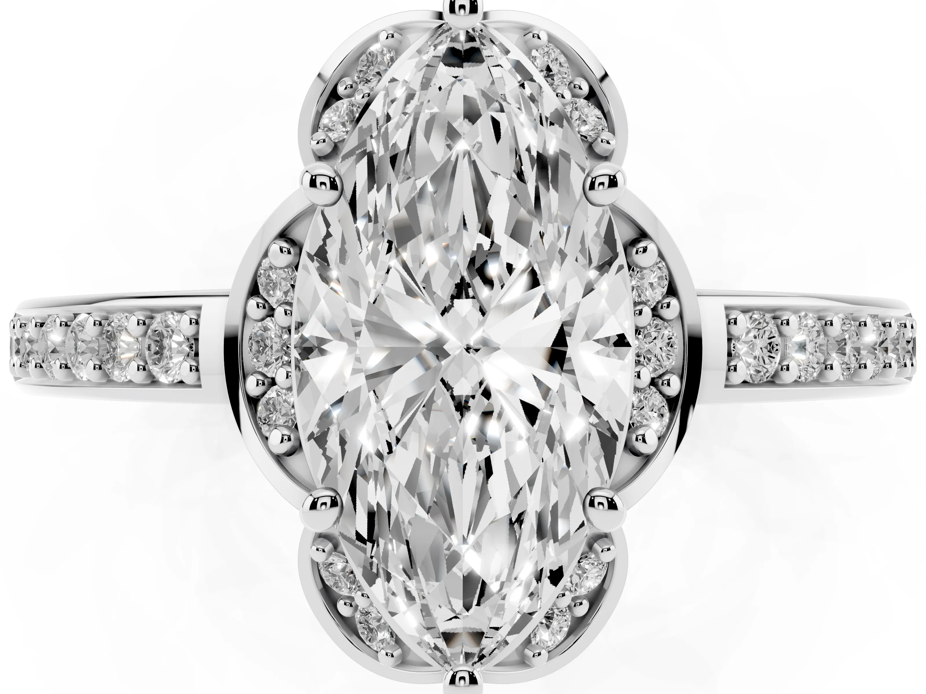 Marquise Cut Diamond Halo Ring Set in White gold with Channel Set Band and Prong Setting