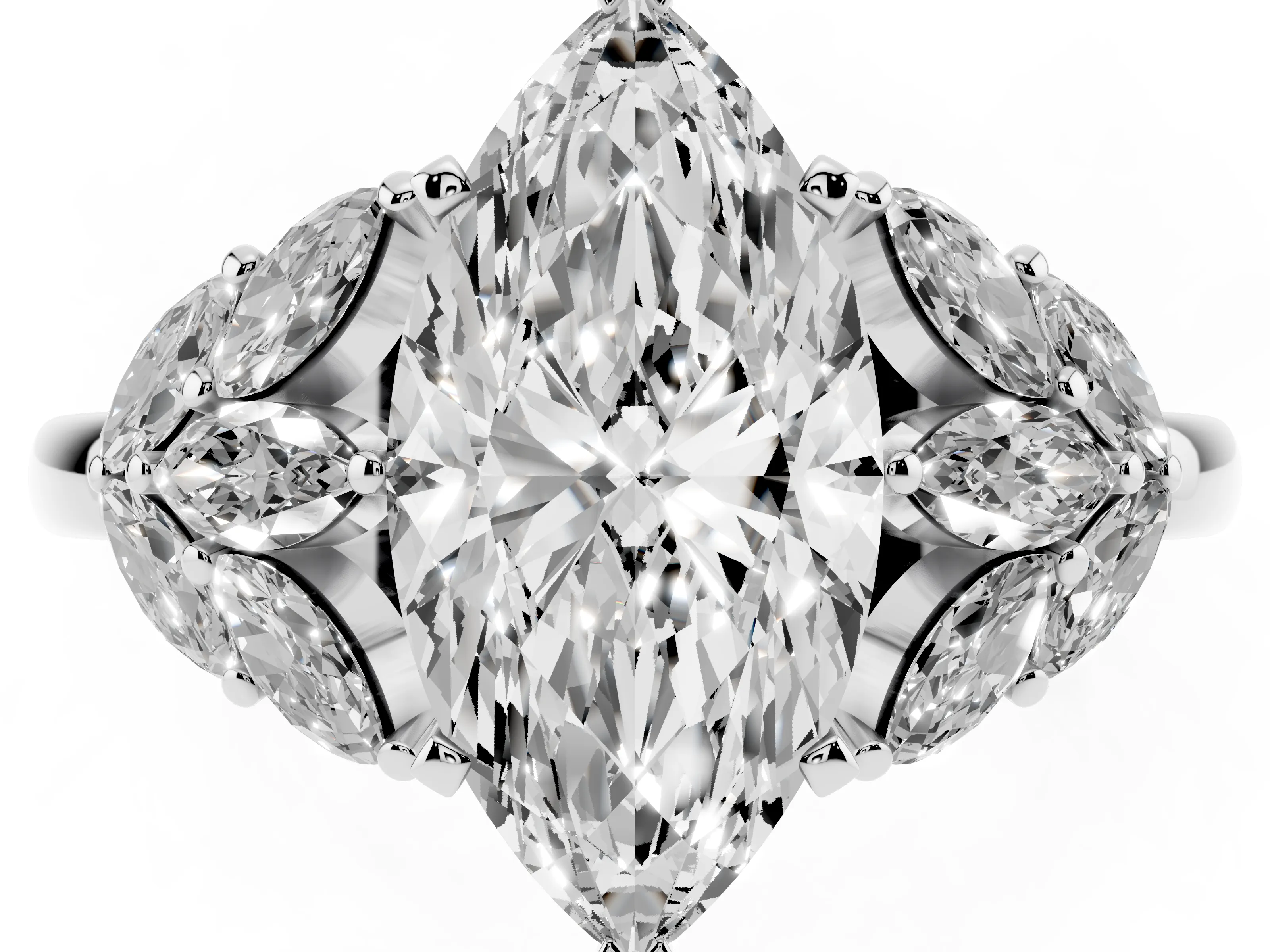 Marquise Cut Diamond Cluster Leaf Design Ring Set in Platinum with Prong Setting