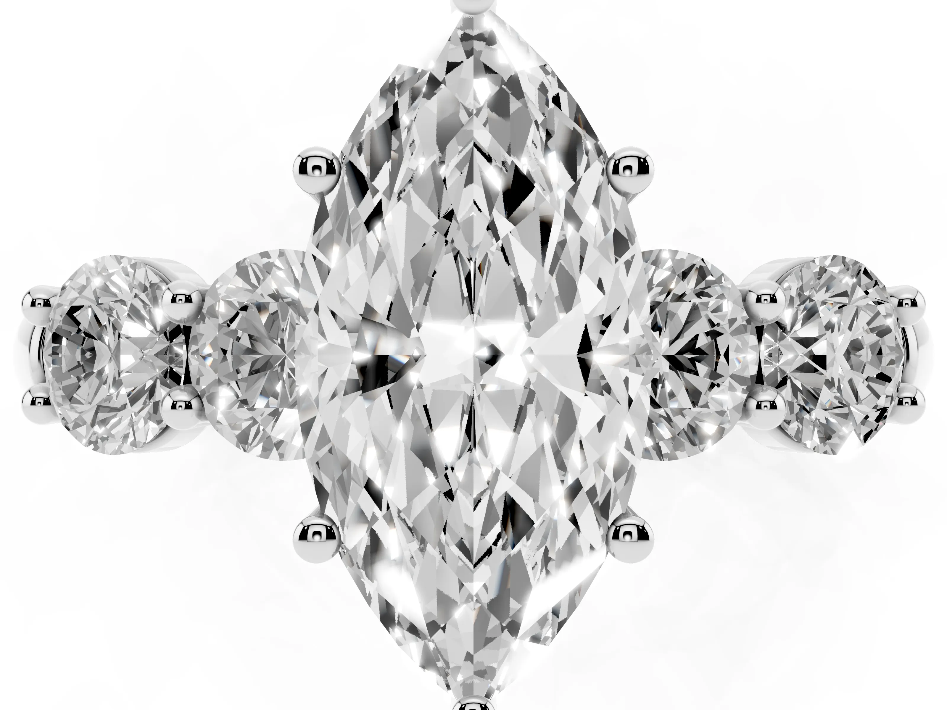 Marquise Cut Diamond Five-Stone Prong Set Ring Set in White gold with Classic Band