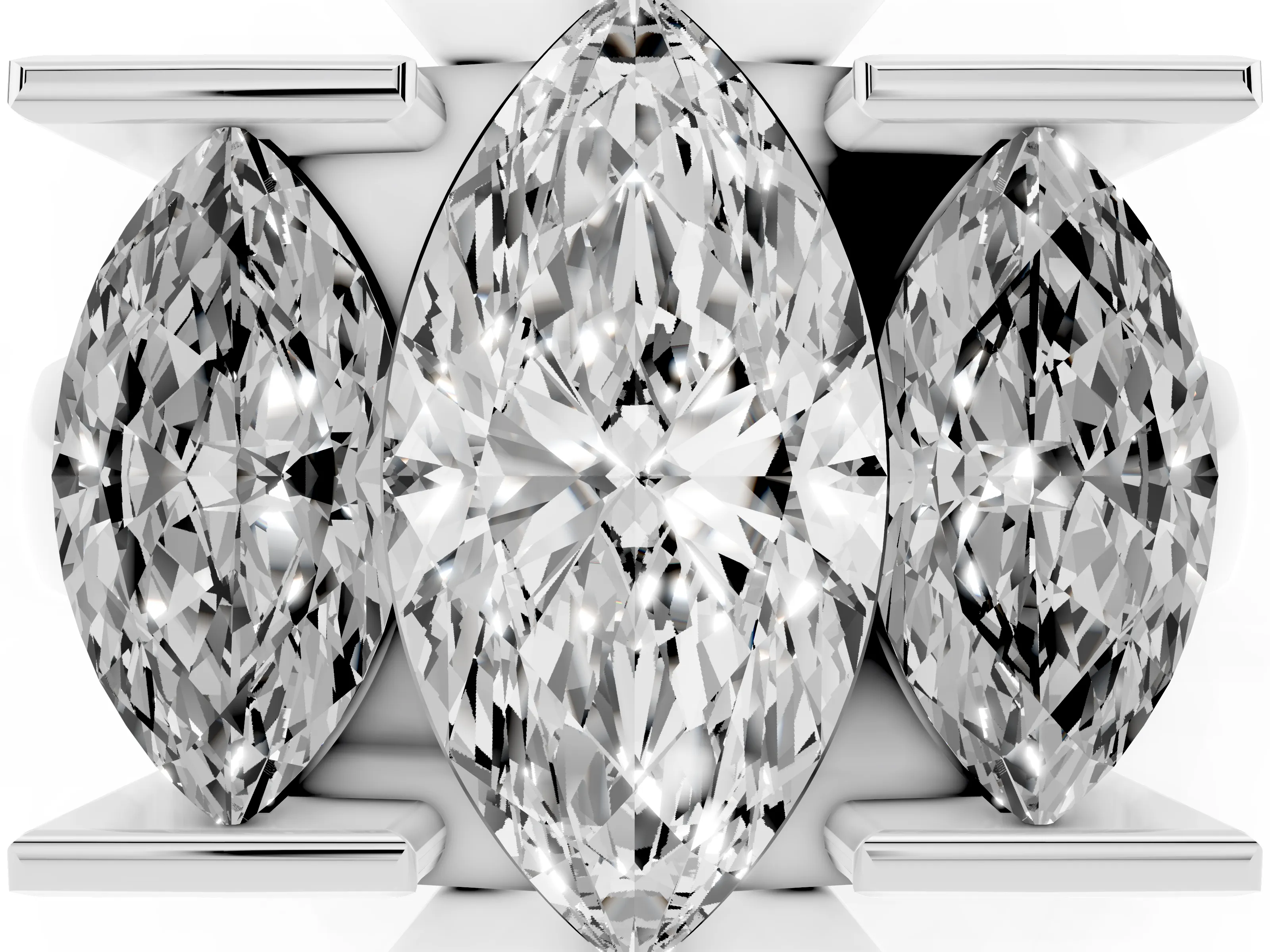Marquise Cut Diamond Three-Stone Channel Set Ring Set in White gold with Smooth Polished Band