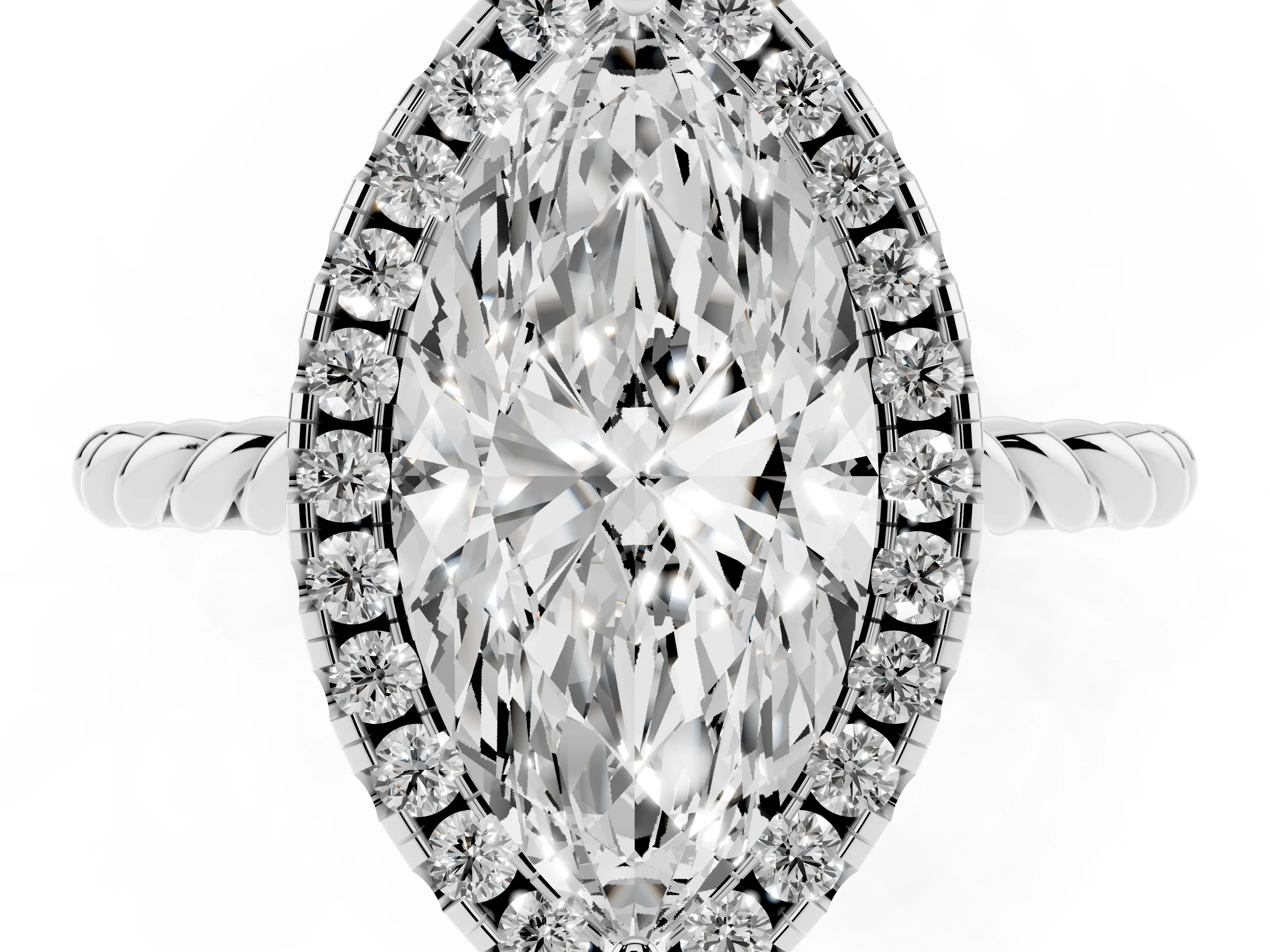 Marquise Cut Diamond Halo Ring Set in White gold with Plain Twisted Band