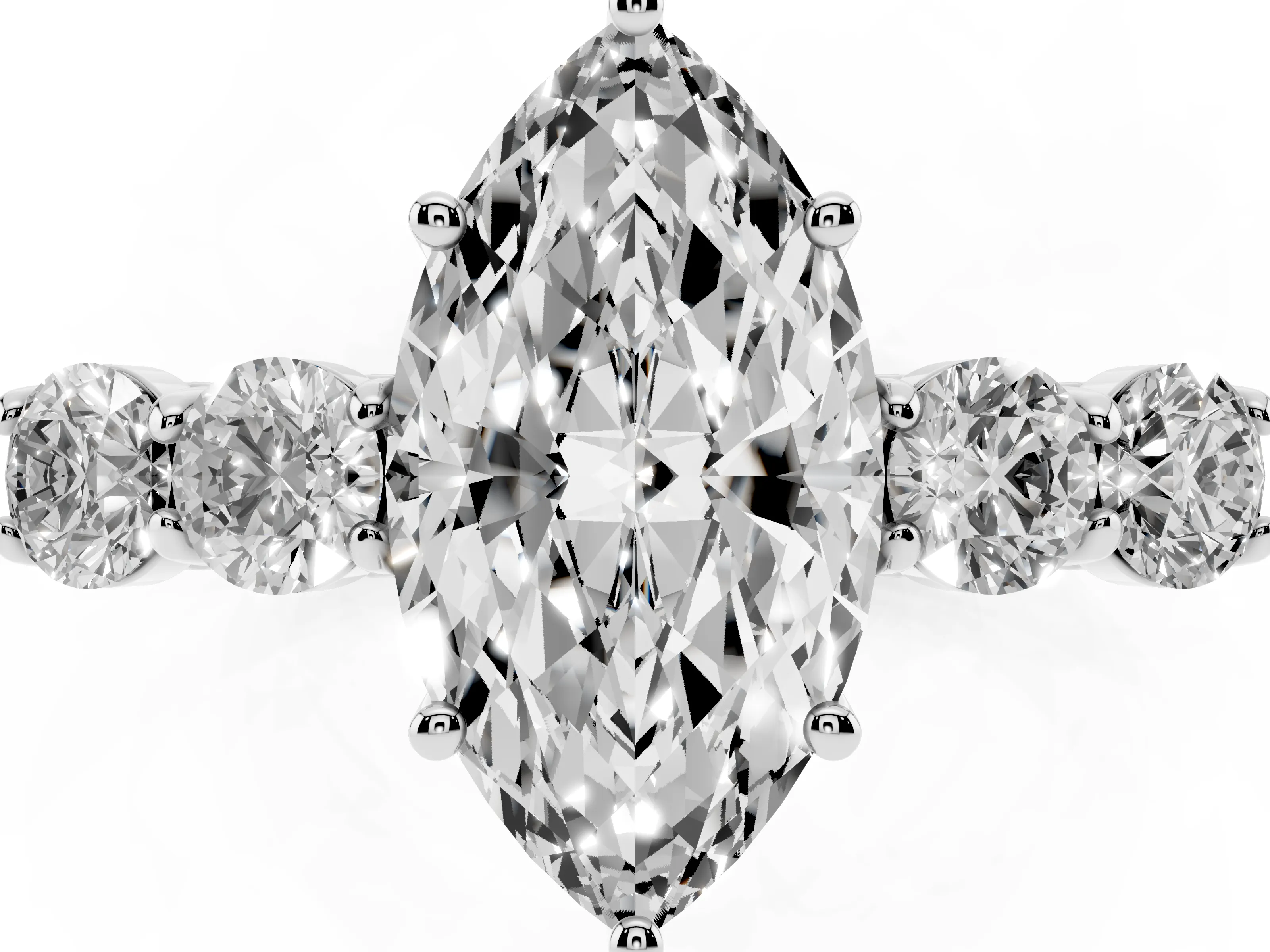 Marquise Cut Diamond Five-Stone Prong Set Band Ring Set in White gold with Polished Band