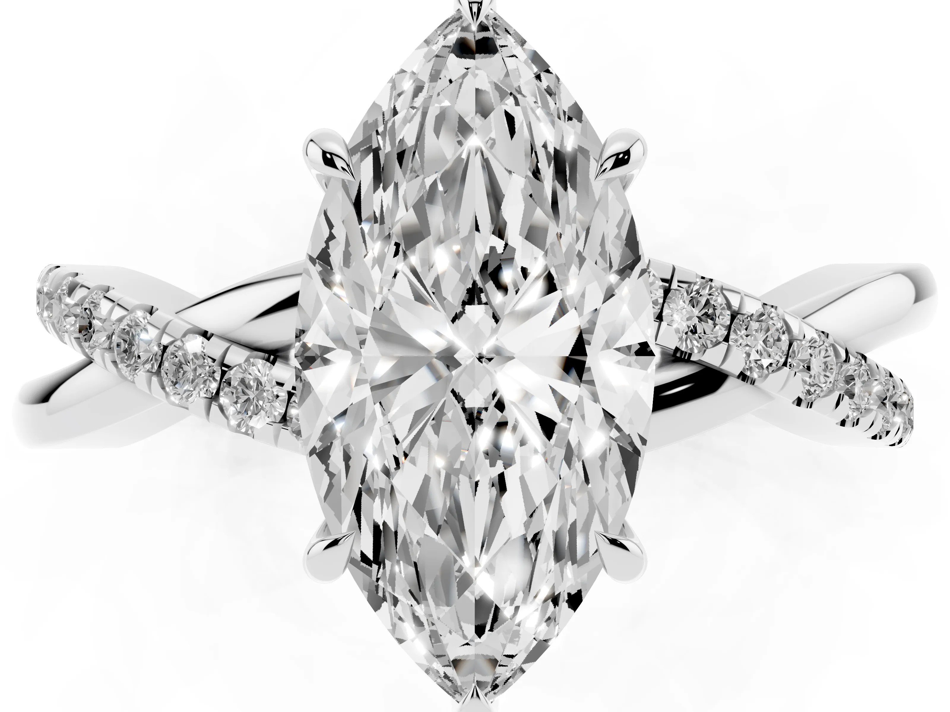 Marquise Cut Diamond Twisted Pavé Band Ring Set in Silver with Prong Setting