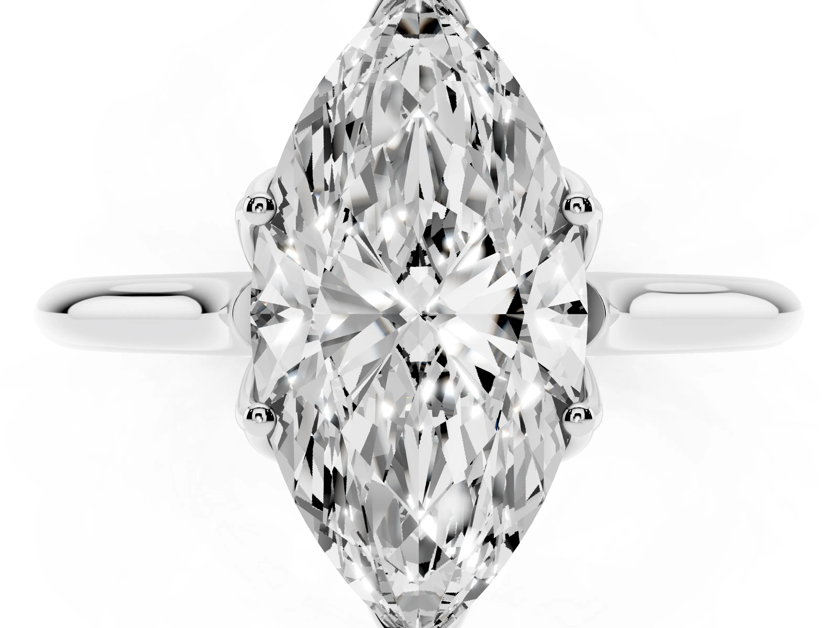 Marquise Cut Diamond Solitaire Cathedral Ring Set in Platinum with Prong Setting