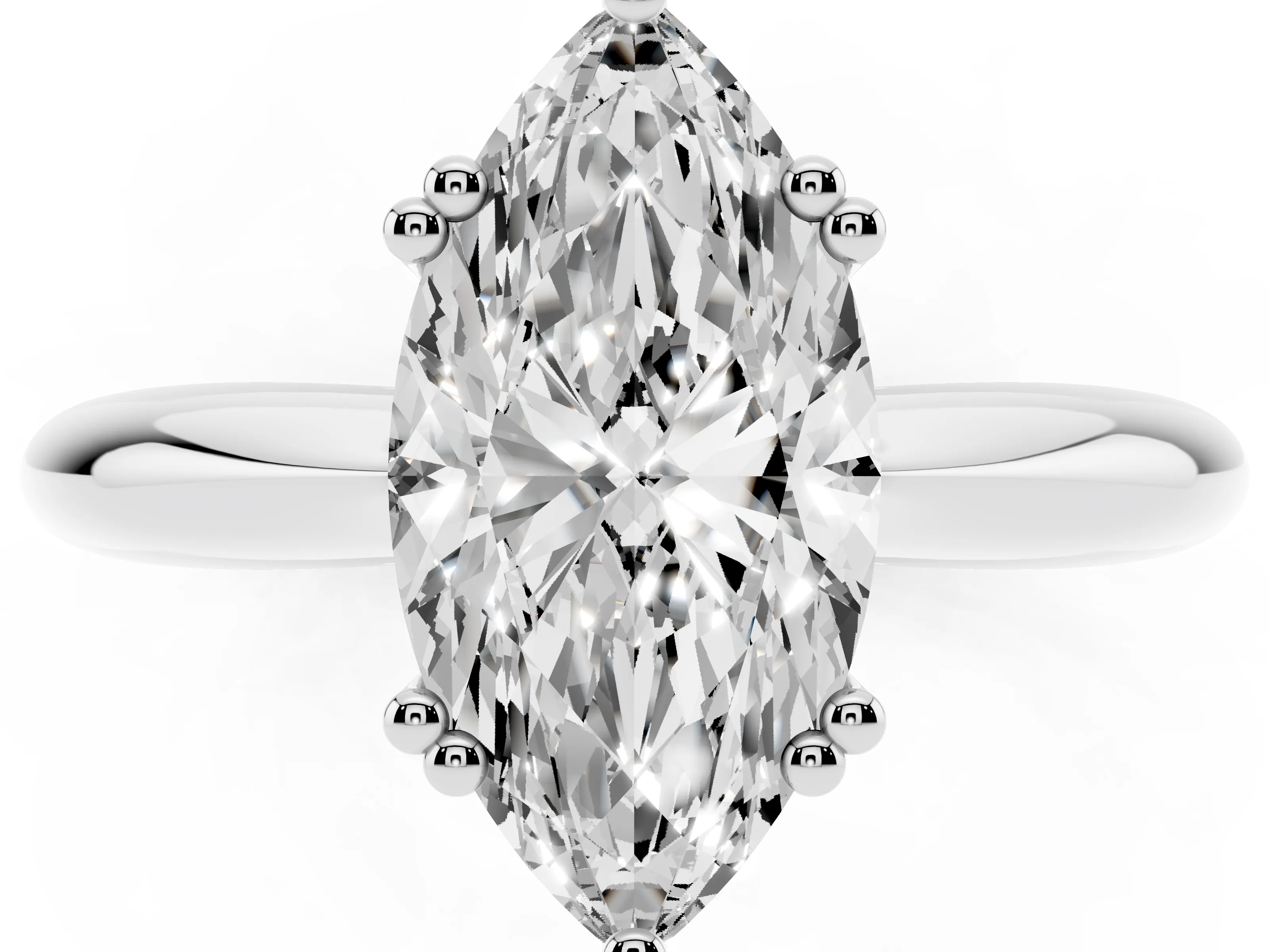 Marquise Cut Diamond Solitaire Engagement Ring Set in Silver with Tapered Band and Prong Setting