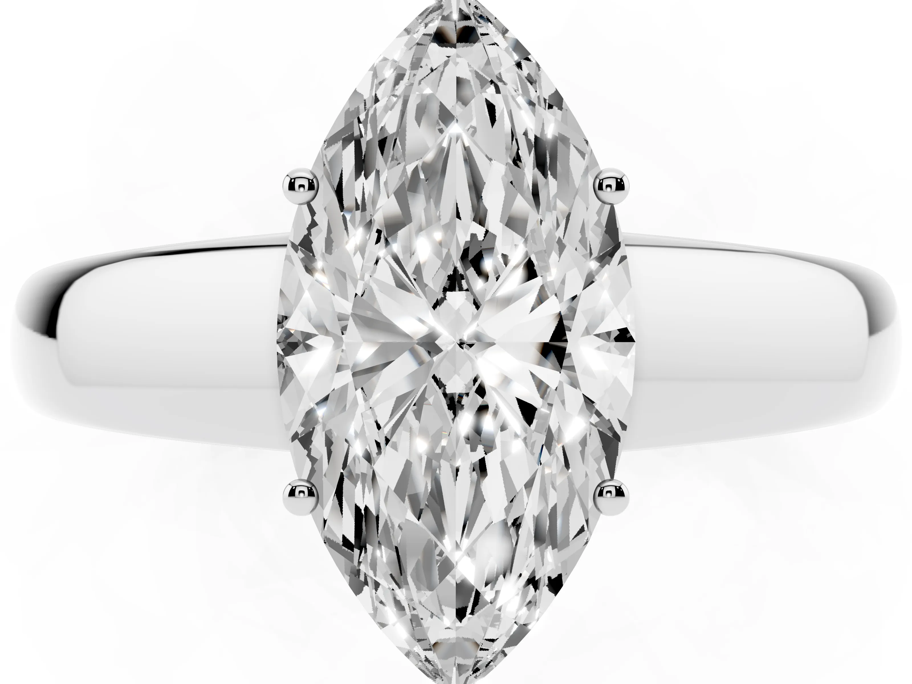 Marquise Cut Diamond Solitaire Ring Set in Silver with Tapered Band and Prong Setting