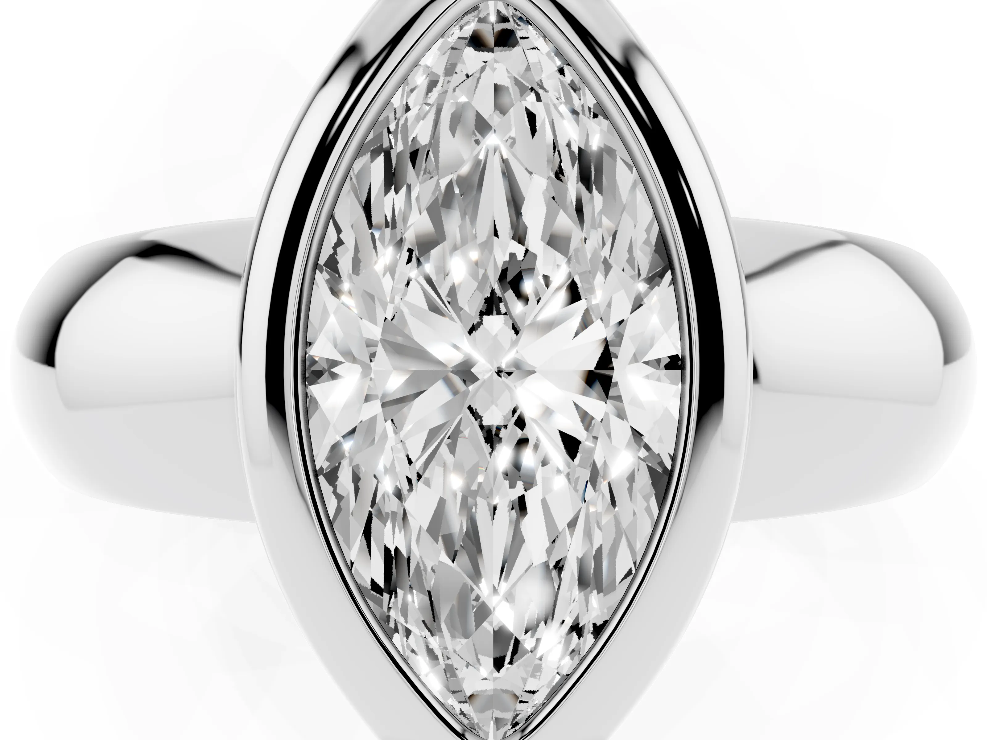 Bezel Set Marquise Cut Diamond Solitaire Ring Set in Silver with Wide Band