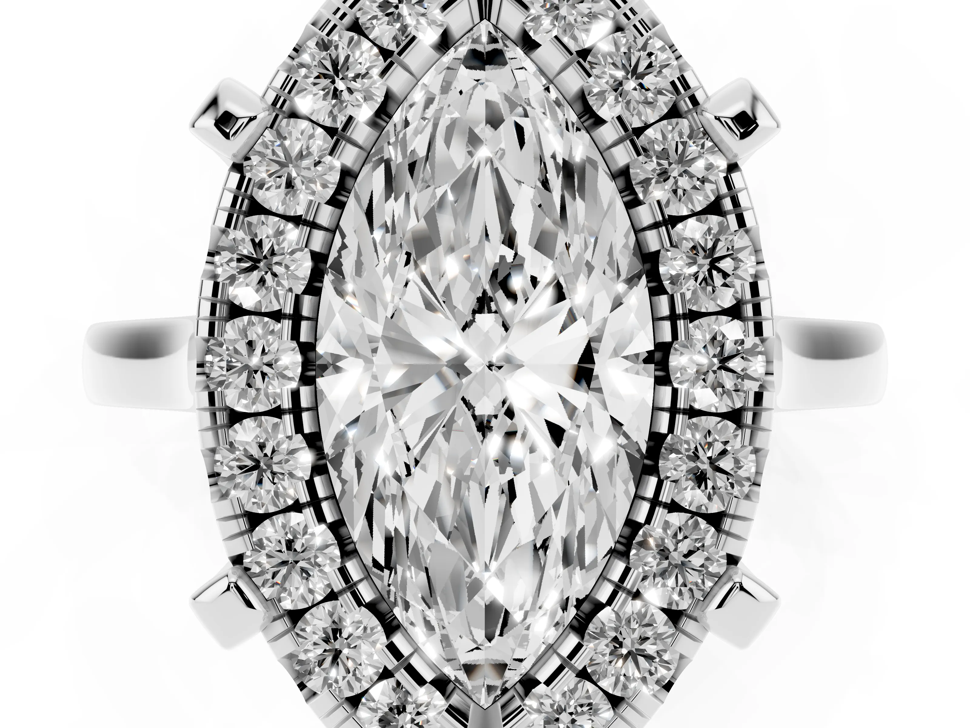 Marquise Cut Diamond Cluster Halo Solitaire Ring Set in Platinum with Prong Setting