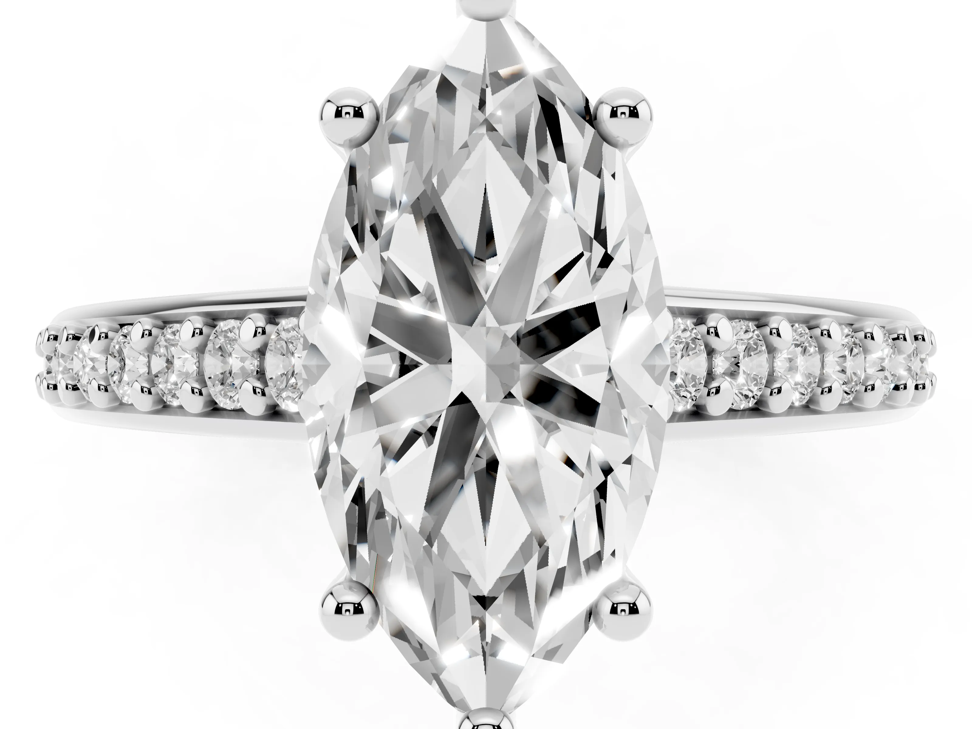 Marquise Cut Diamond Prong Set Solitaire Engagement Ring Set in Platinum with Pavé Band
