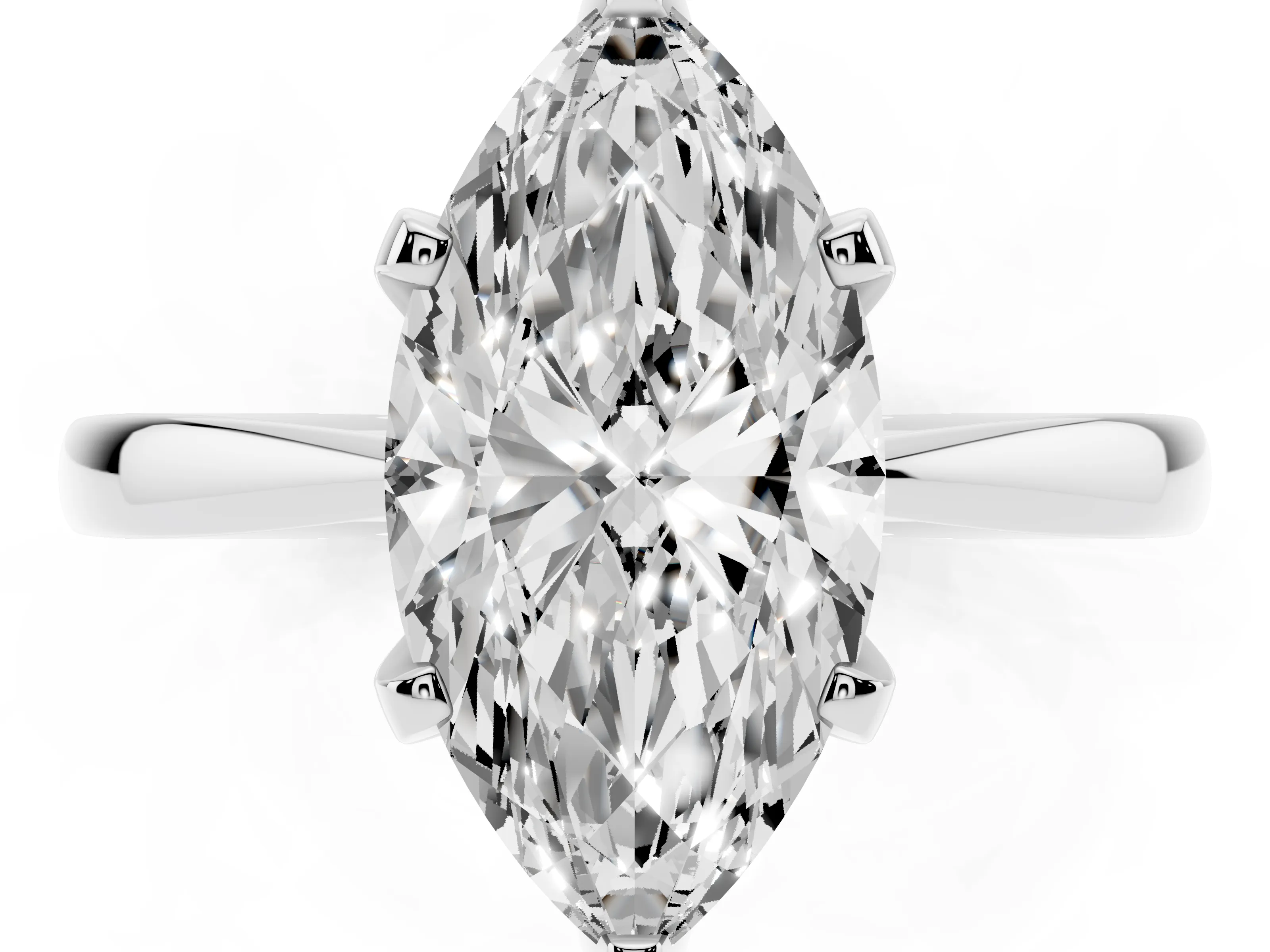 Marquise Cut Diamond Solitaire Engagement Ring Set in White gold with Slim Tapered Solitaire Band