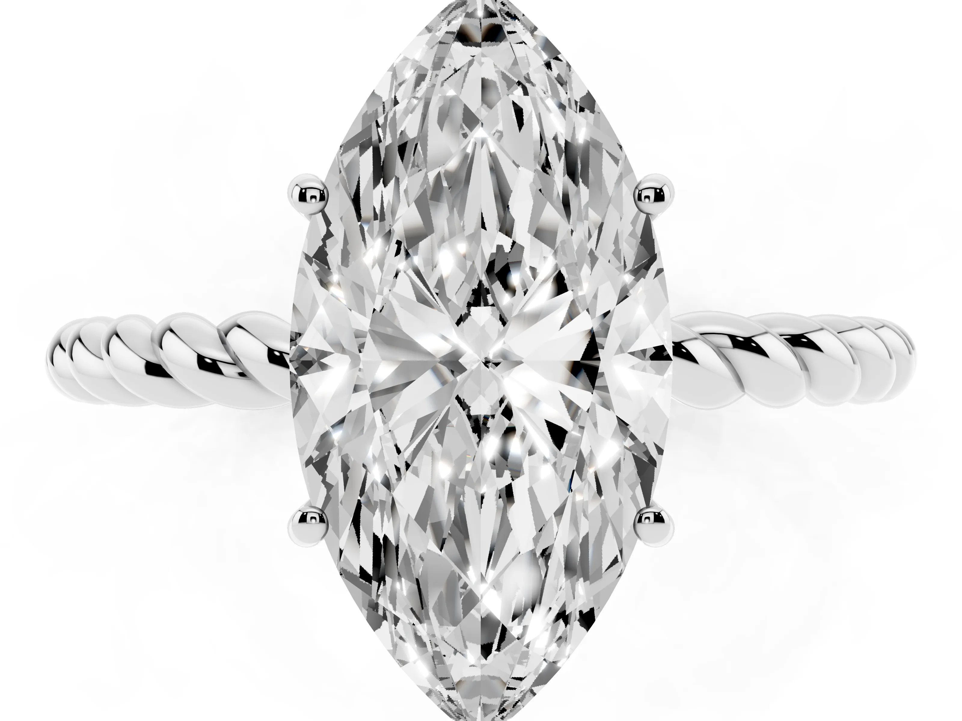 Marquise Cut Diamond Solitaire Ring Set in Silver with Twist Band and Prong Setting