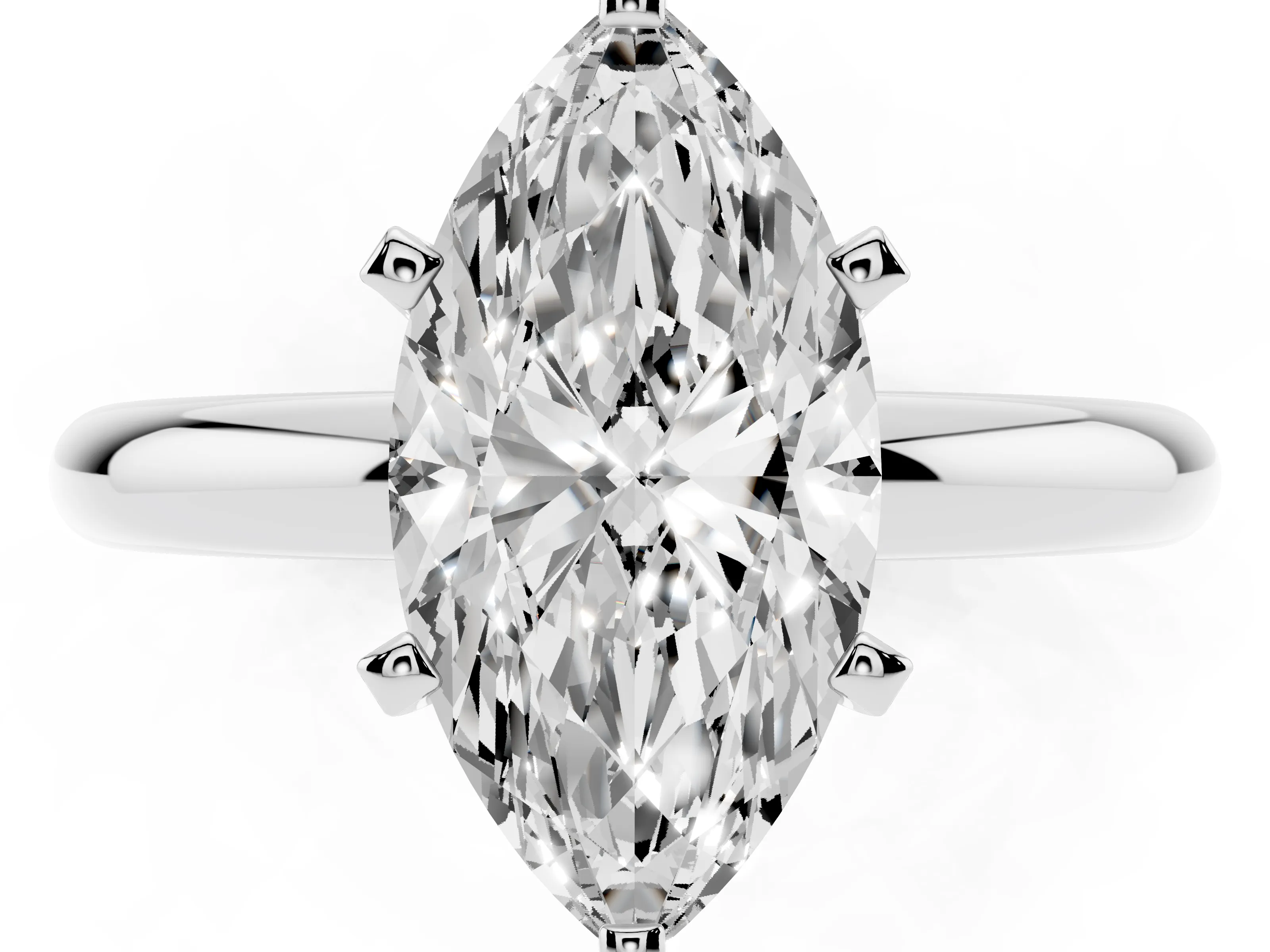 Marquise Cut Diamond Solitaire Engagement Ring Set in White gold with Round Band and Prong Setting
