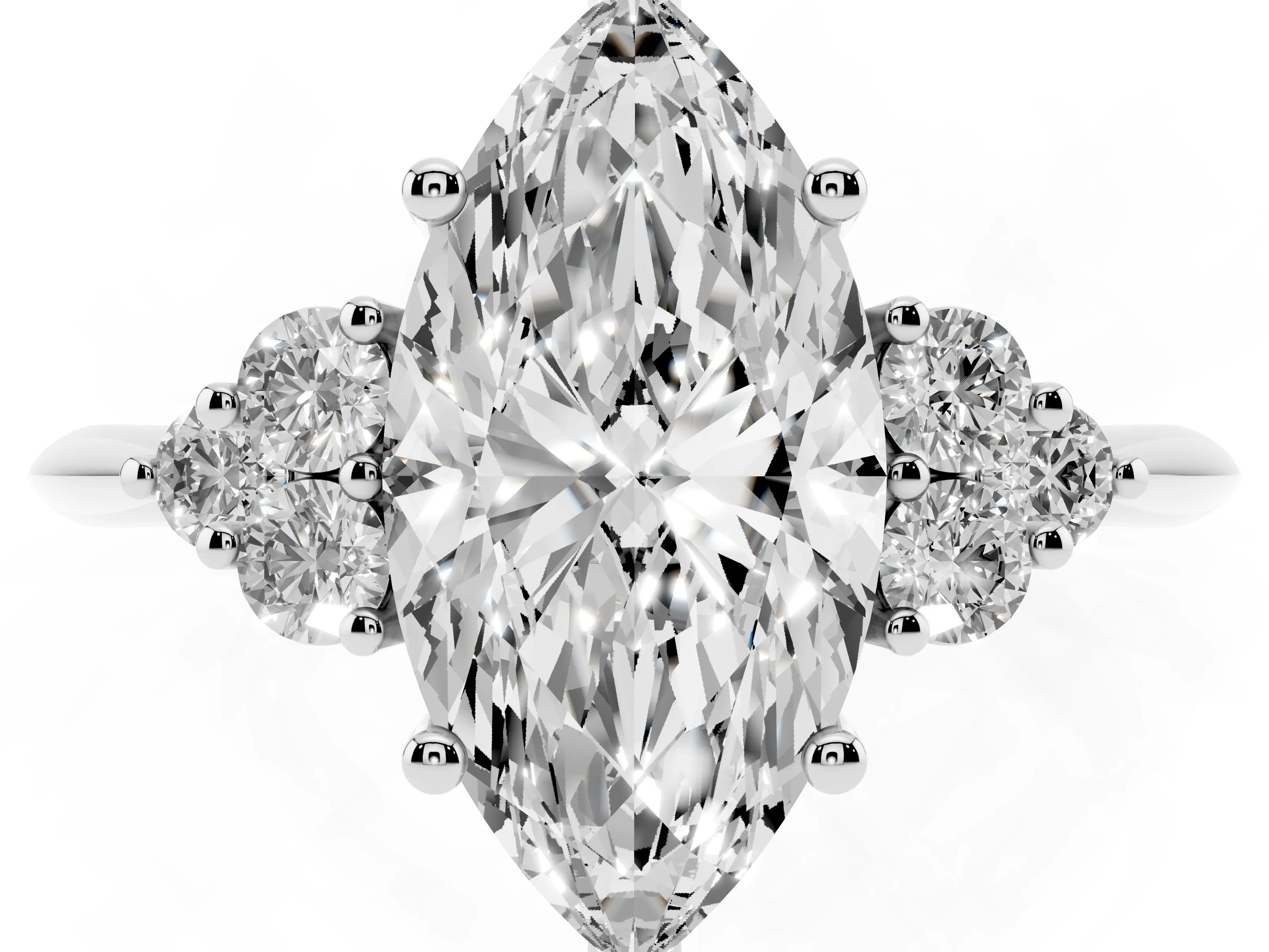Marquise Cut Diamond Cluster Ring Set in Silver with Plain Band and Prong Setting