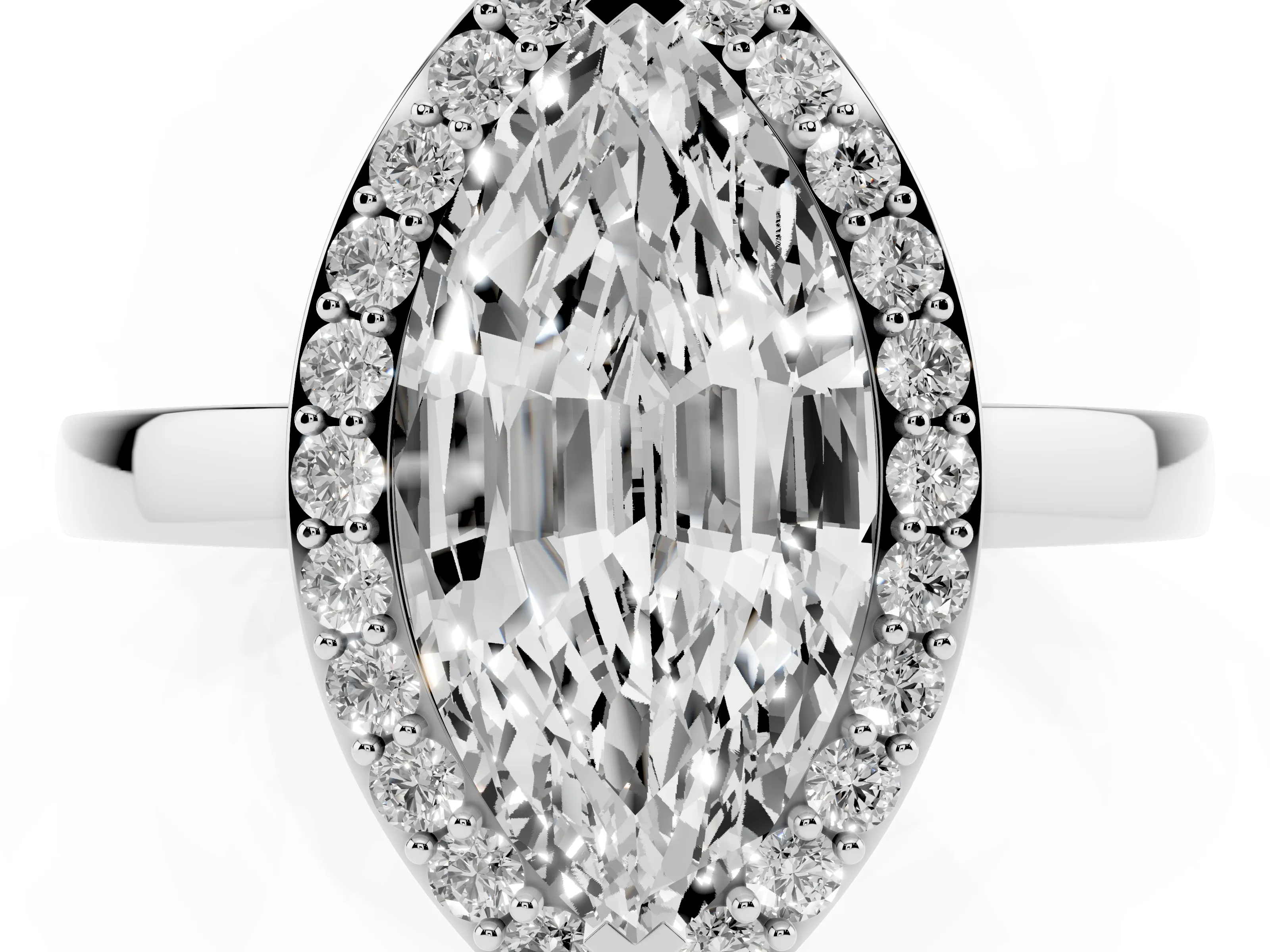 Marquise Cut Diamond Halo Ring Set in Platinum with Solitaire Band and Prong Setting