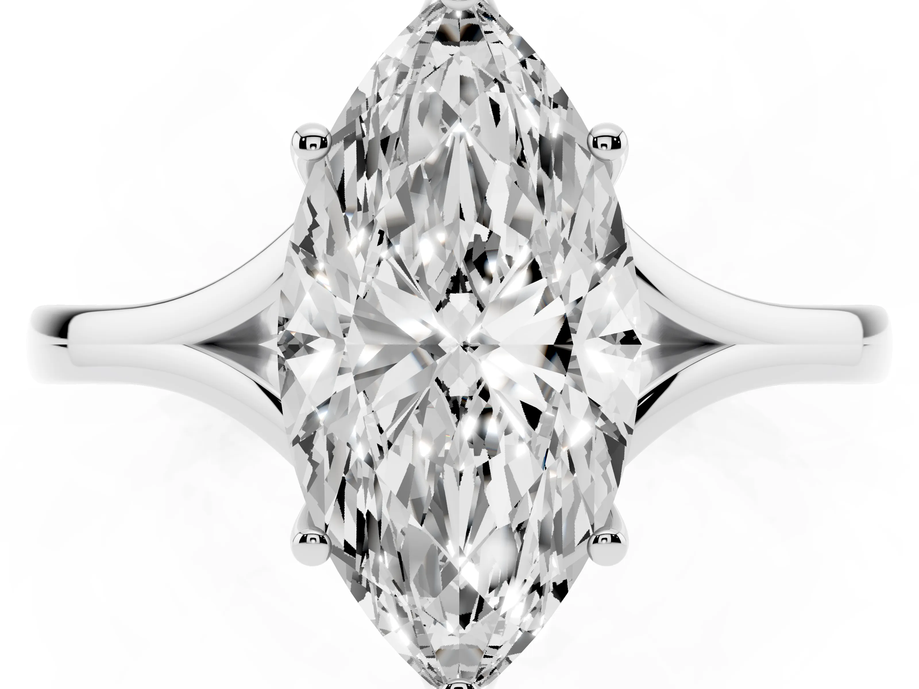 Marquise Cut Diamond Solitaire Ring Set in Platinum with Polished Tapered Band and Prong Setting