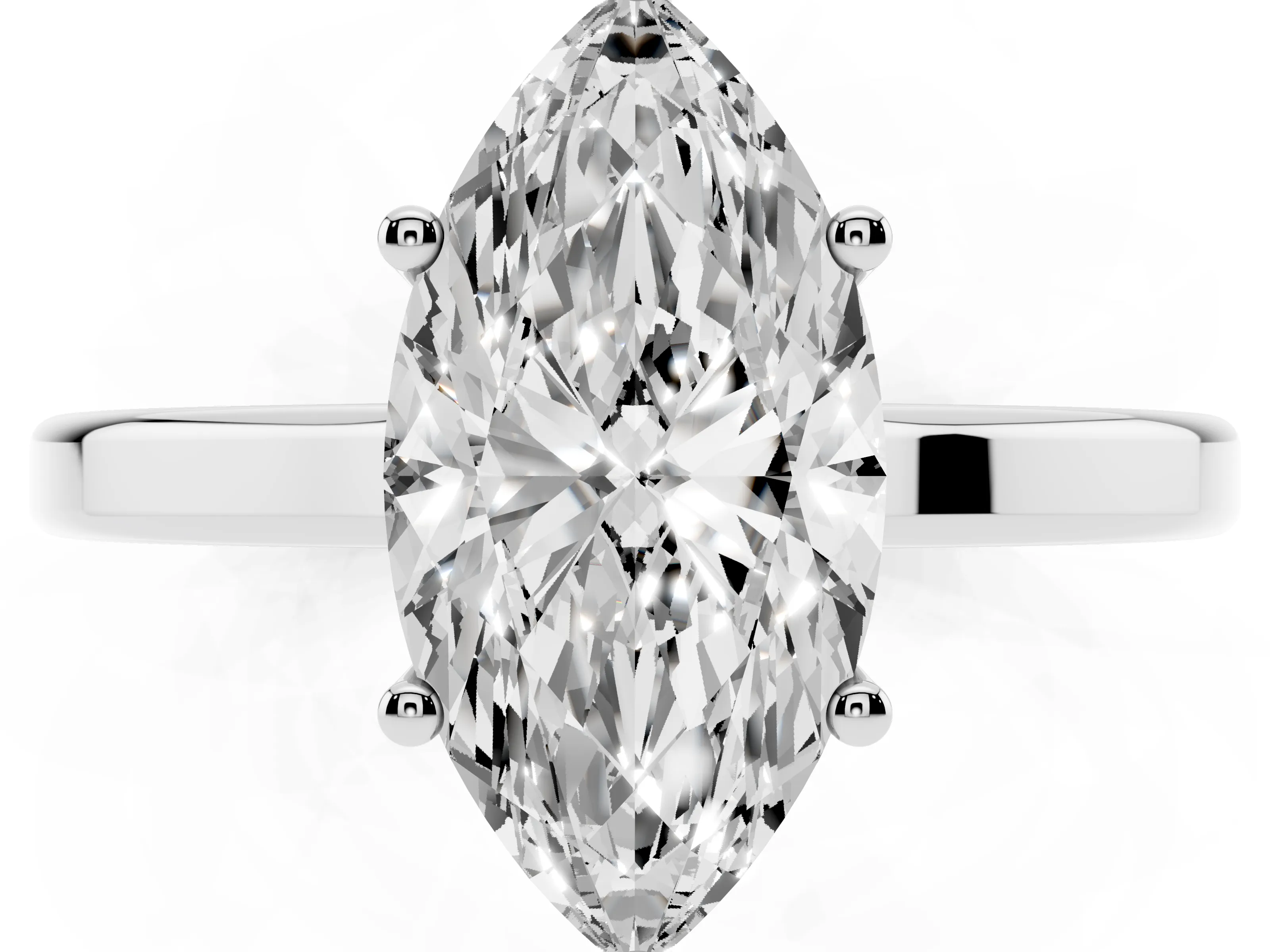 Marquise Cut Diamond Solitaire Engagement Ring Set in Platinum with Prong Setting on a Plain Band