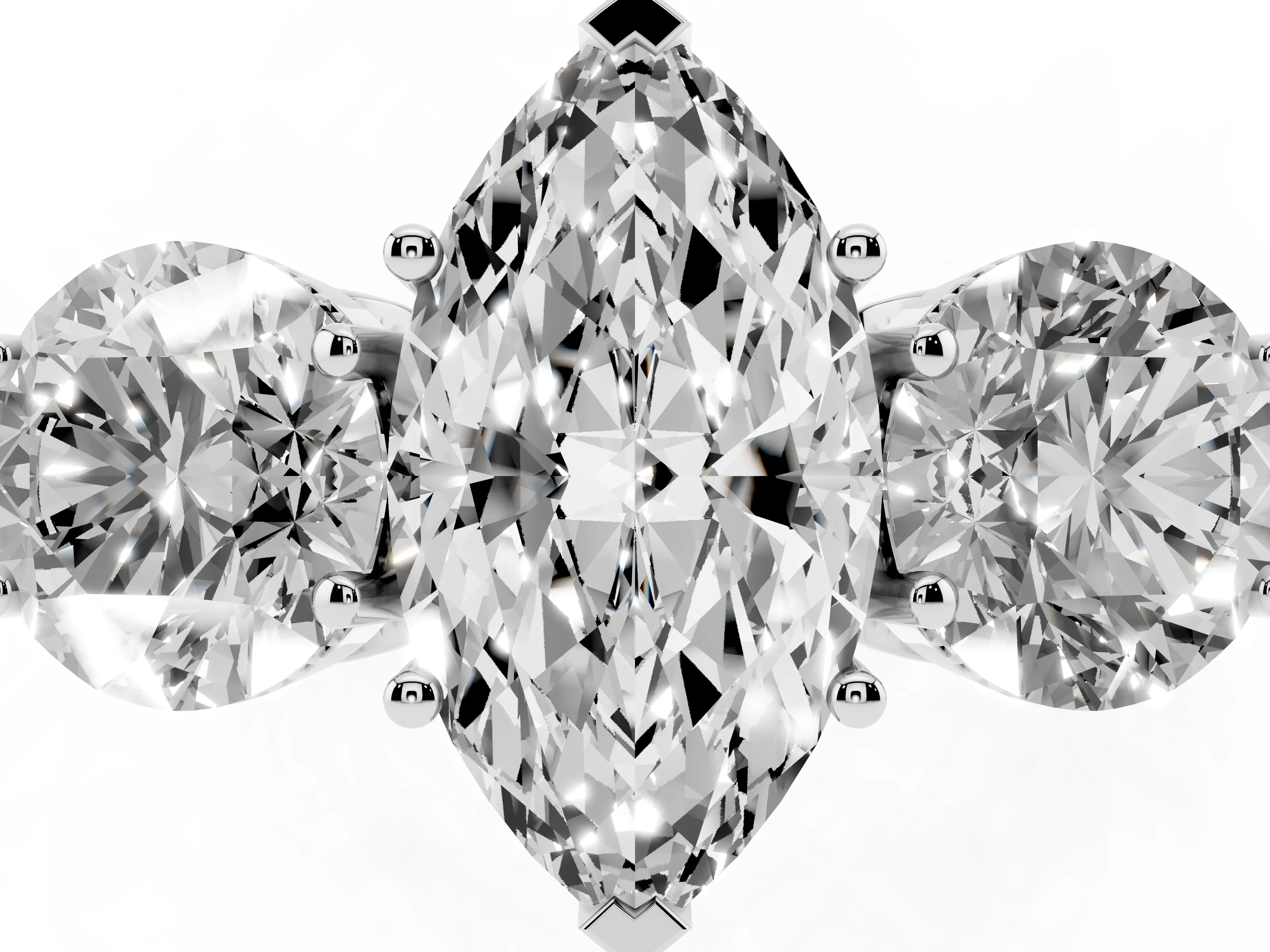 Marquise Cut Diamond Three-Stone Engagement Ring Set in White gold with Polished Band