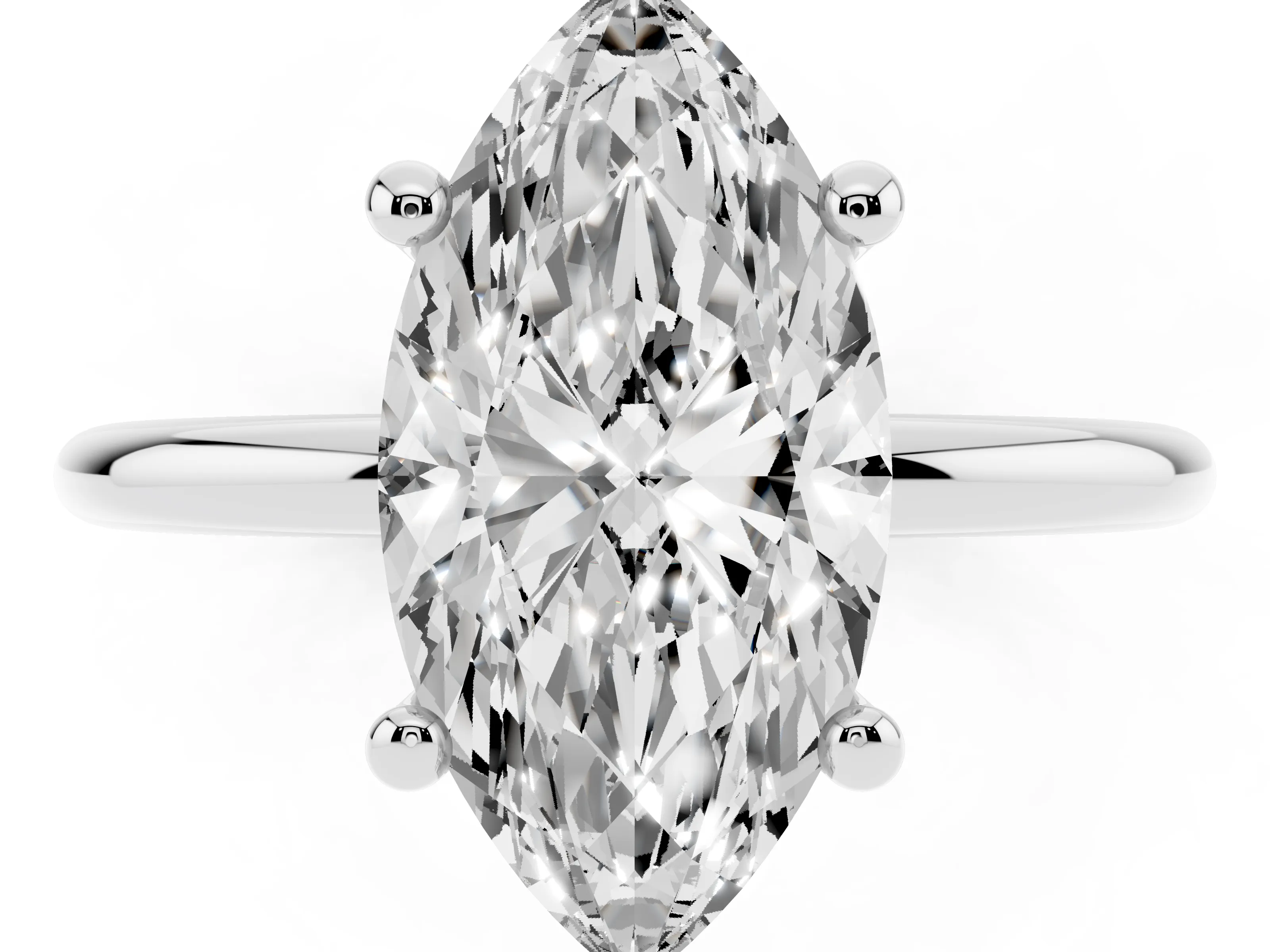 Marquise Cut Diamond Solitaire Ring Set in Silver with Secure Prong Setting on a Classic Band