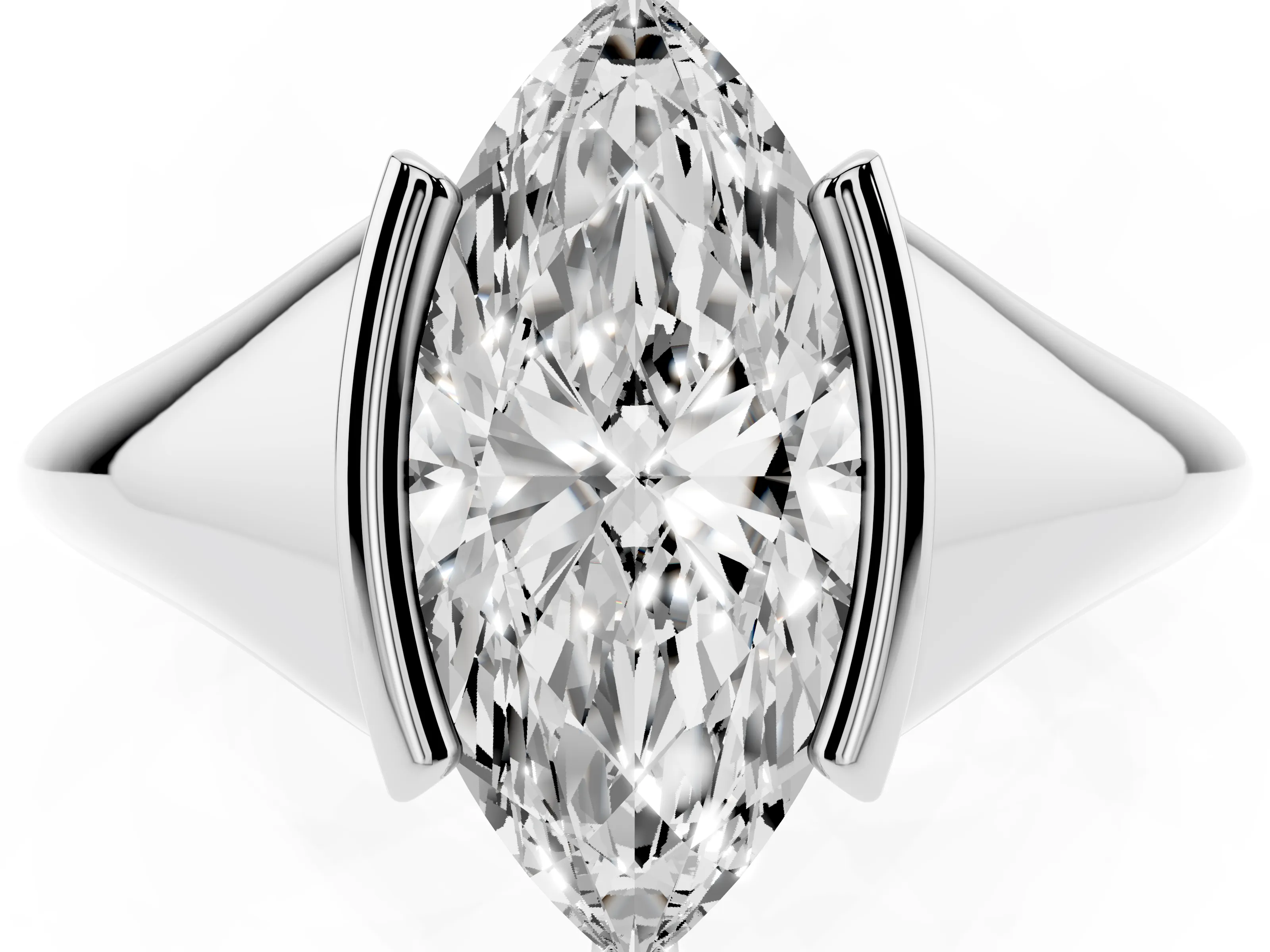 Marquise Cut Diamond Solitaire Tension Set Ring Set in Silver