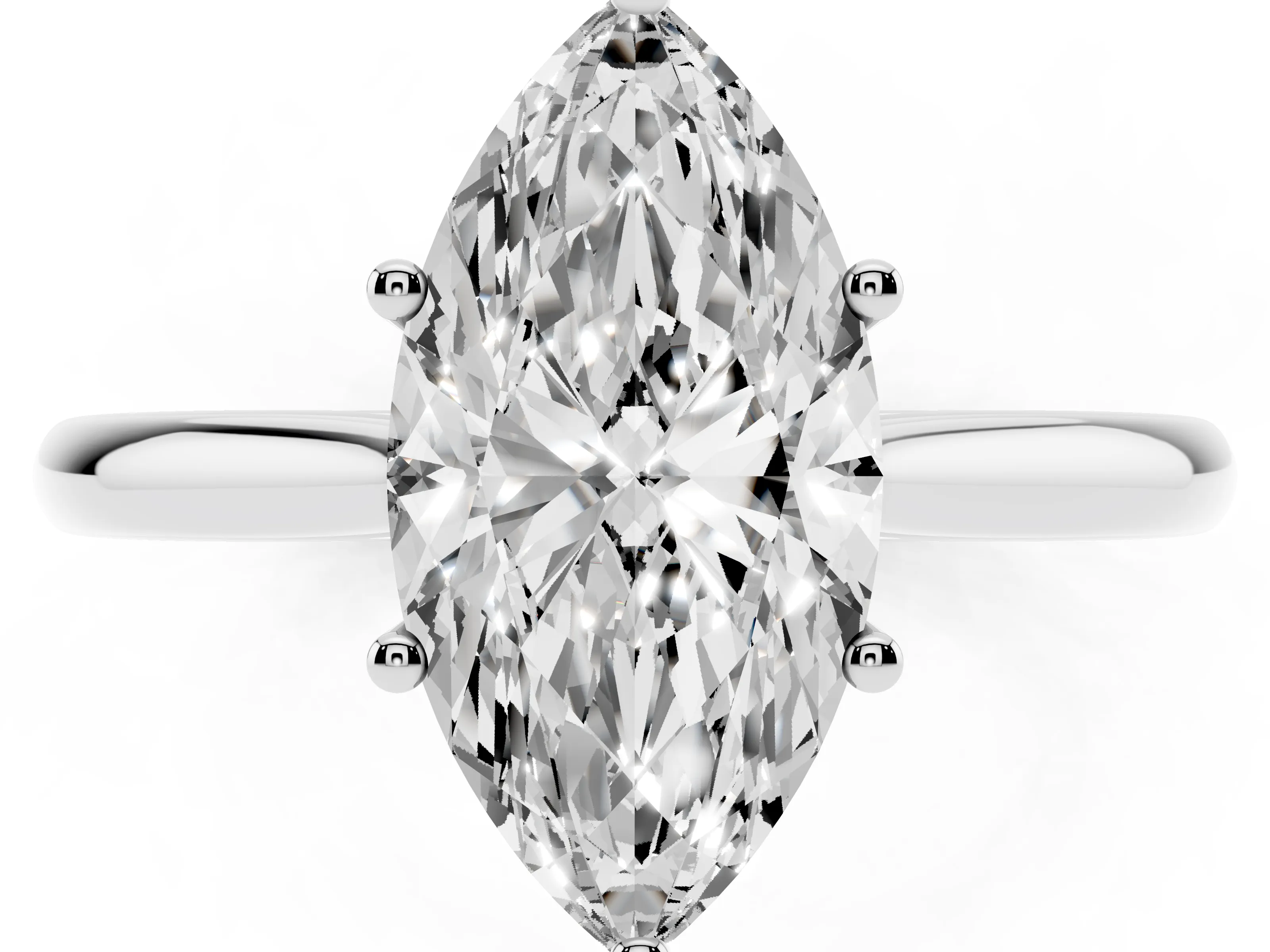 Marquise Cut Diamond Solitaire Ring Set in Silver with Cathedral Band and Prong Setting