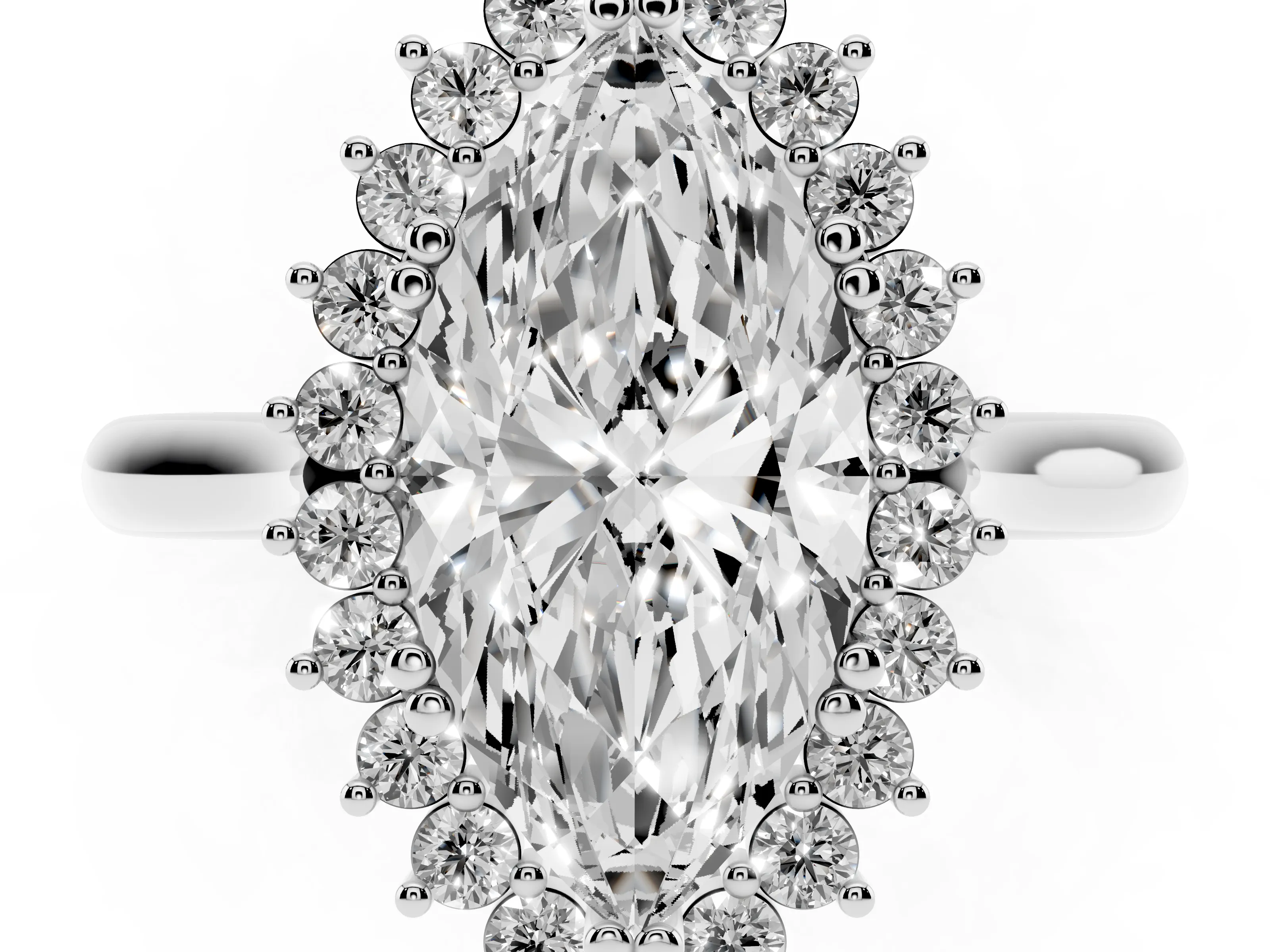 Marquise Cut Diamond Halo Ring Set in Silver with Plain Solitaire Band and Prong Setting