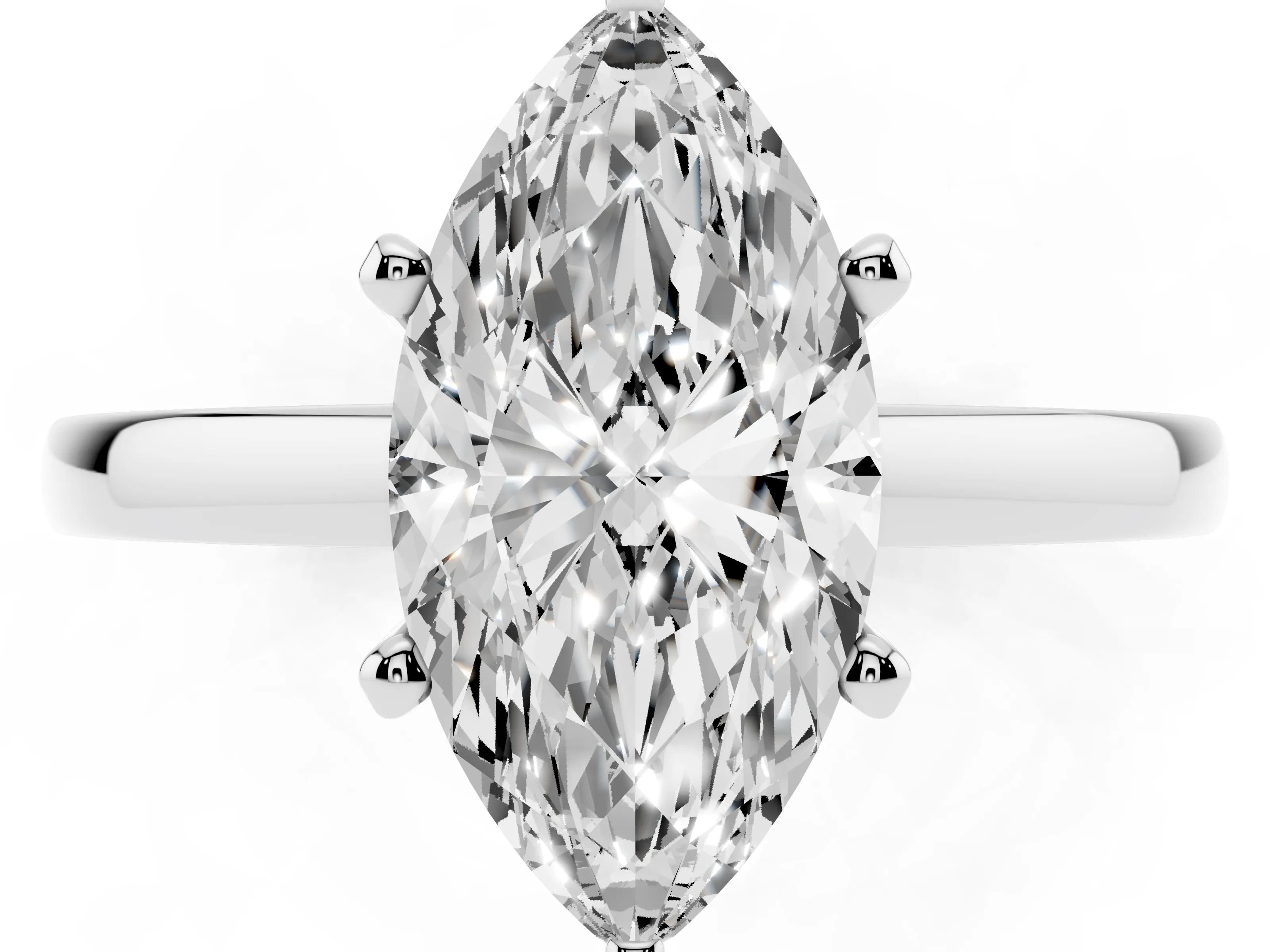 Marquise Cut Diamond Solitaire Engagement Ring Set in Platinum with Prong Setting on a Classic Band