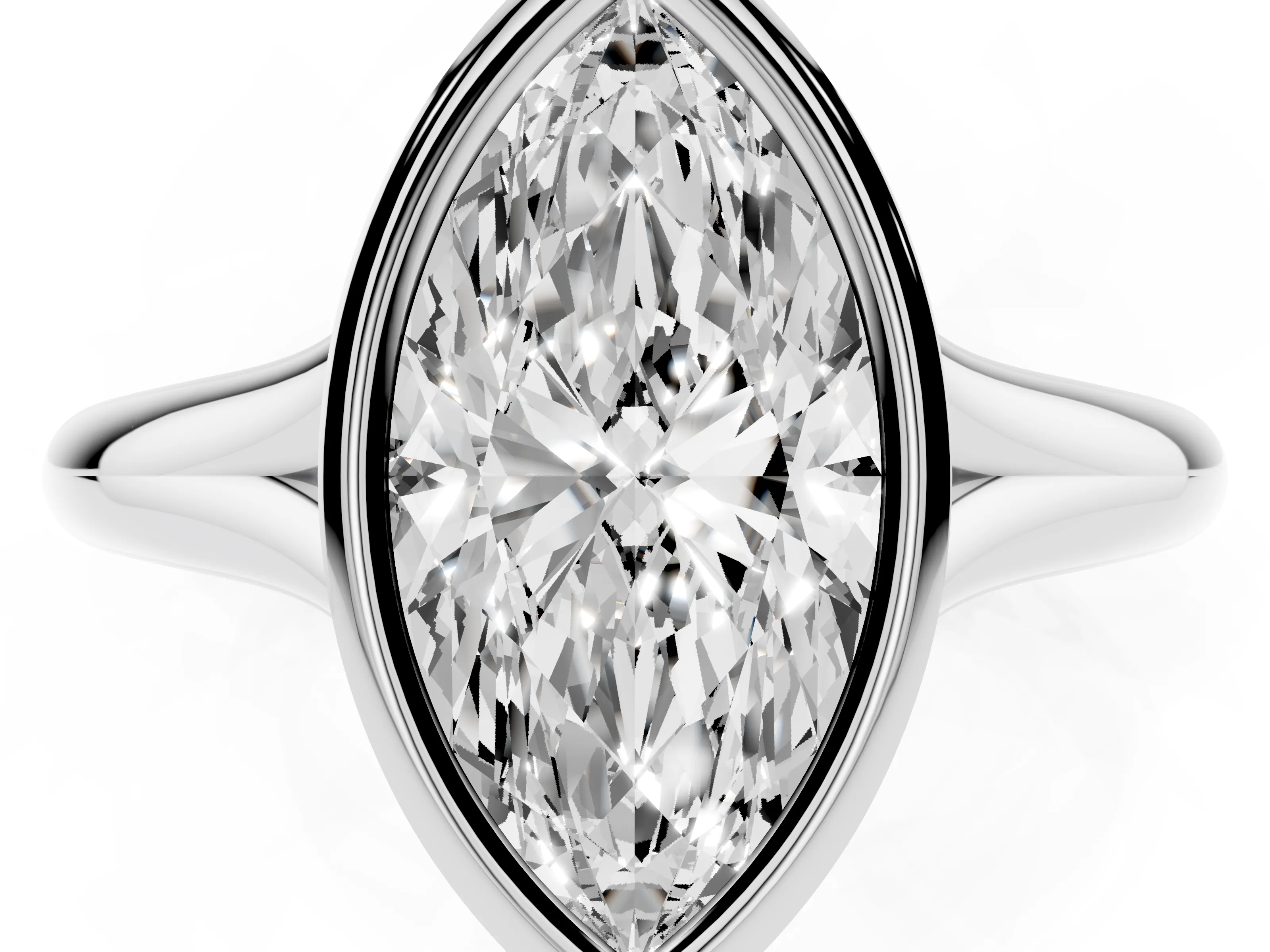 Bezel Set Marquise Cut Diamond Solitaire Ring Set in White gold with Smooth Band