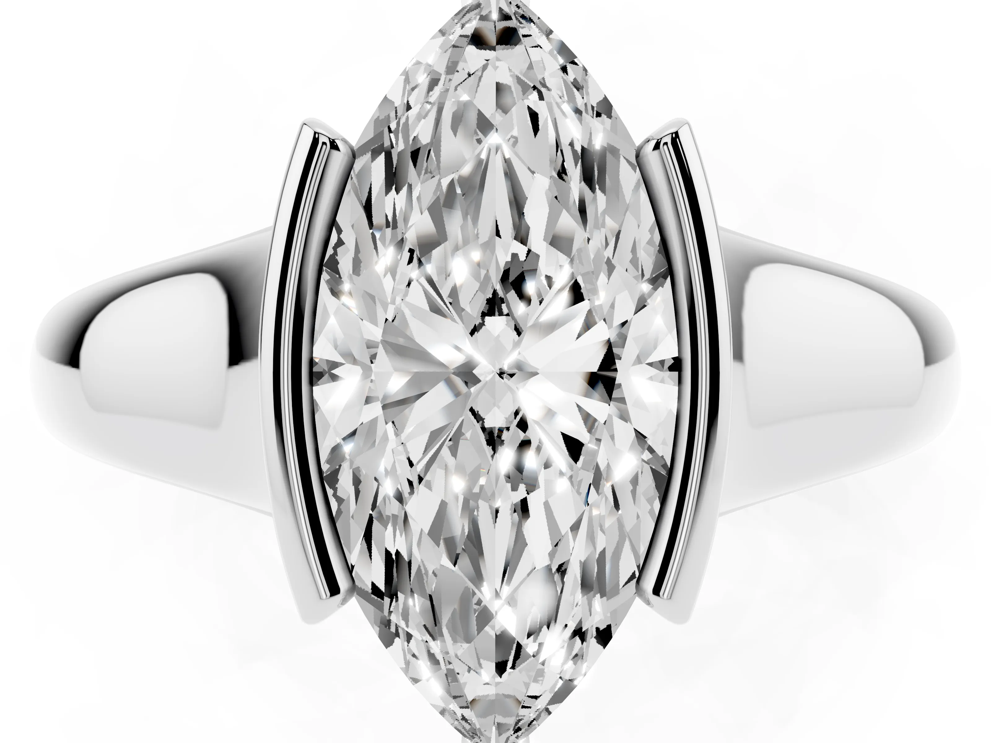 Marquise Cut Diamond Solitaire Tension Set Ring Set in White gold with Split Shank Band