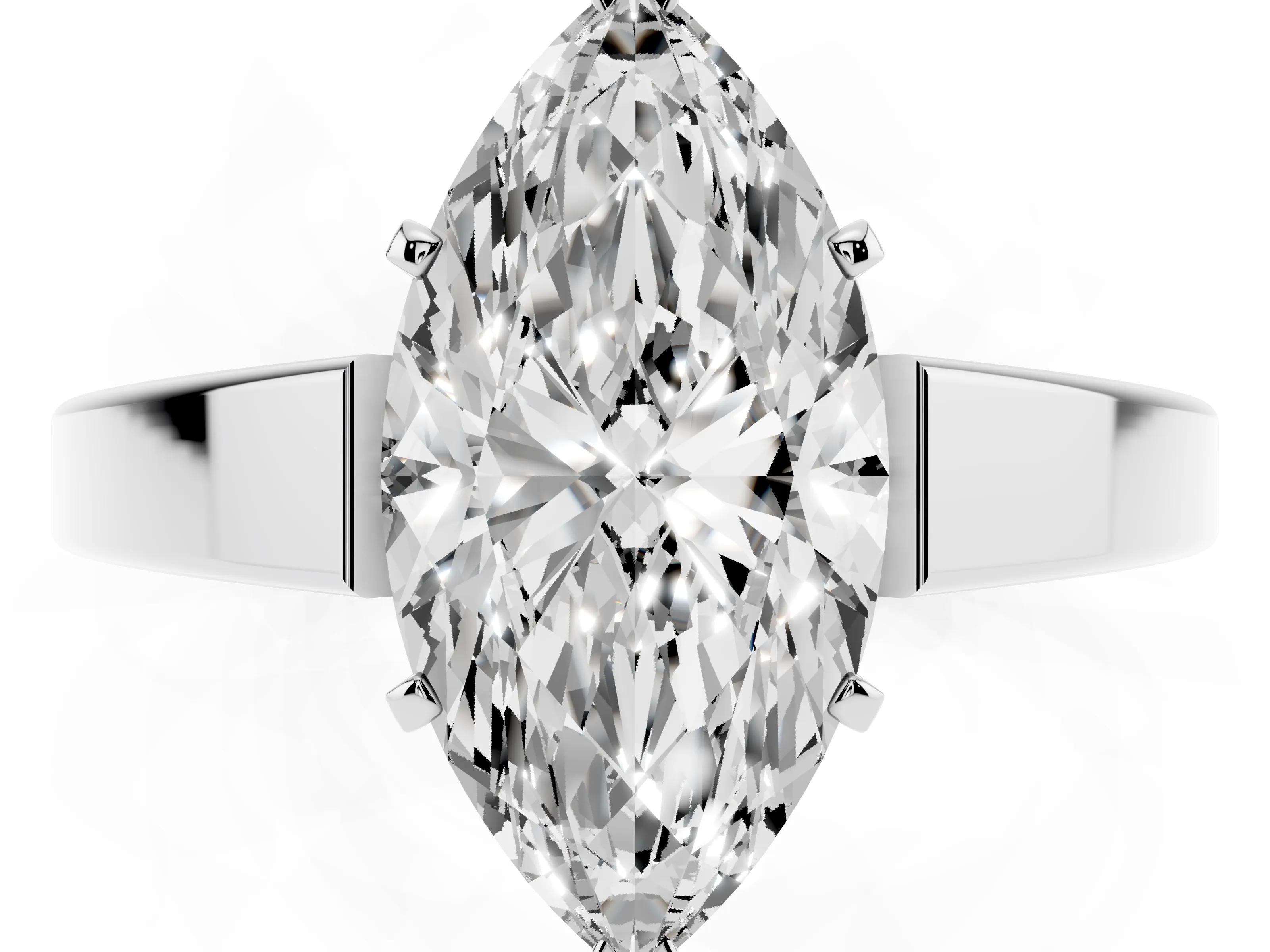 Marquise Cut Diamond Solitaire Engagement Ring Set in Platinum with Prong Setting and Tapered Band