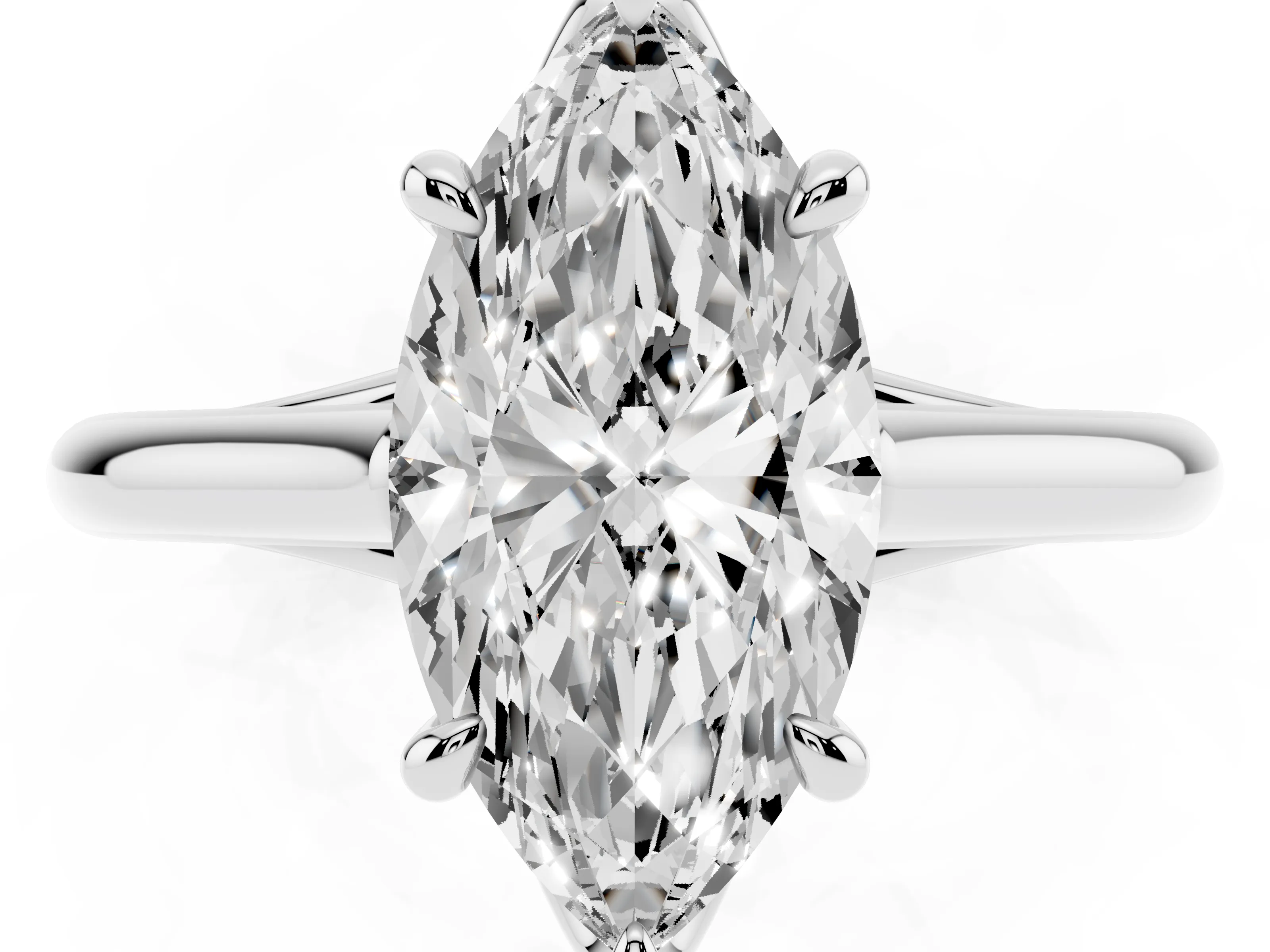 Marquise Cut Diamond Solitaire Engagement Ring Set in Silver with Prong Setting and Plain Classic Band